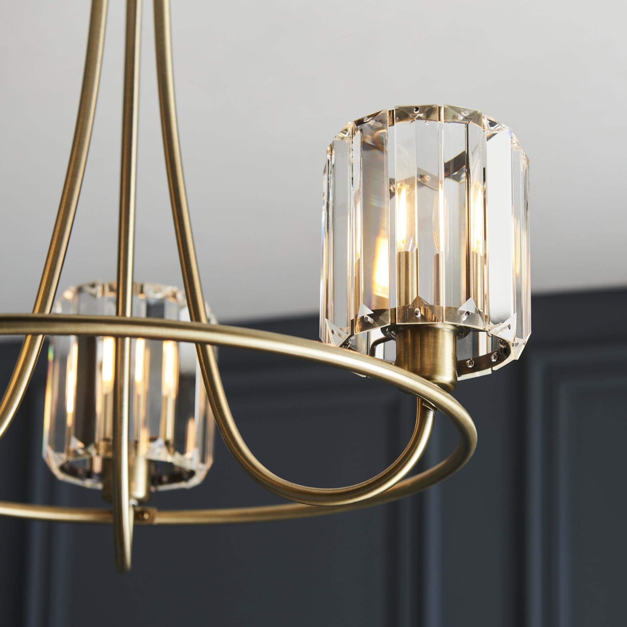Endon Berenice 3 Light Semi-Flush Fitting - Antique Brass Plate & Clear Glass