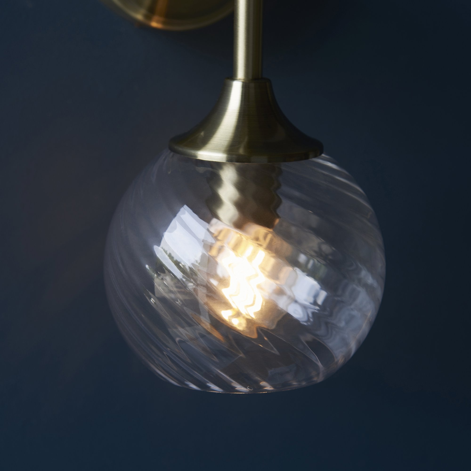 Endon Allegra Single Wall Light - Antique Brass Plate & Clear Spiral Glass
