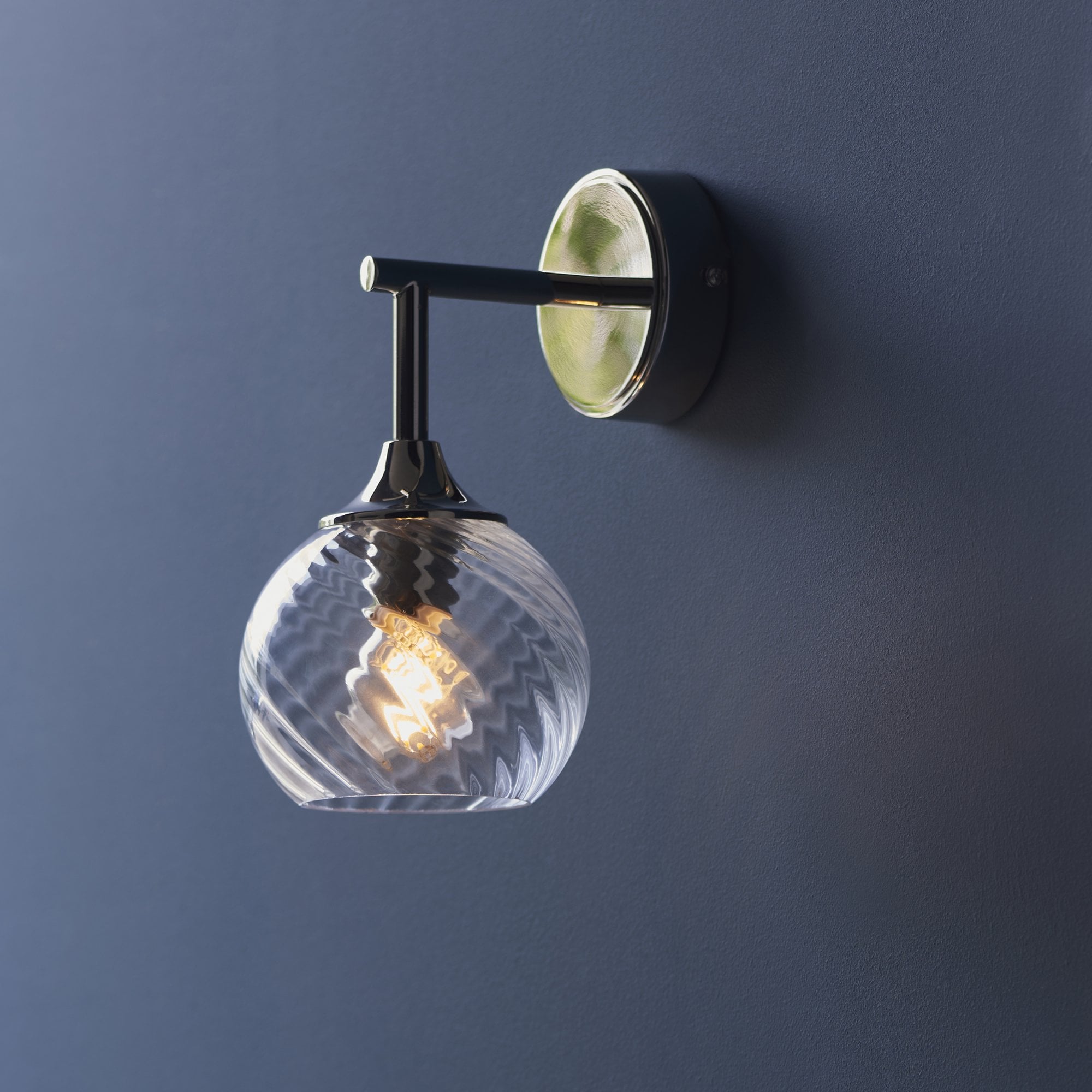 Endon Allegra Single Wall Light - Bright Nickel Plate & Clear Spiral Glass