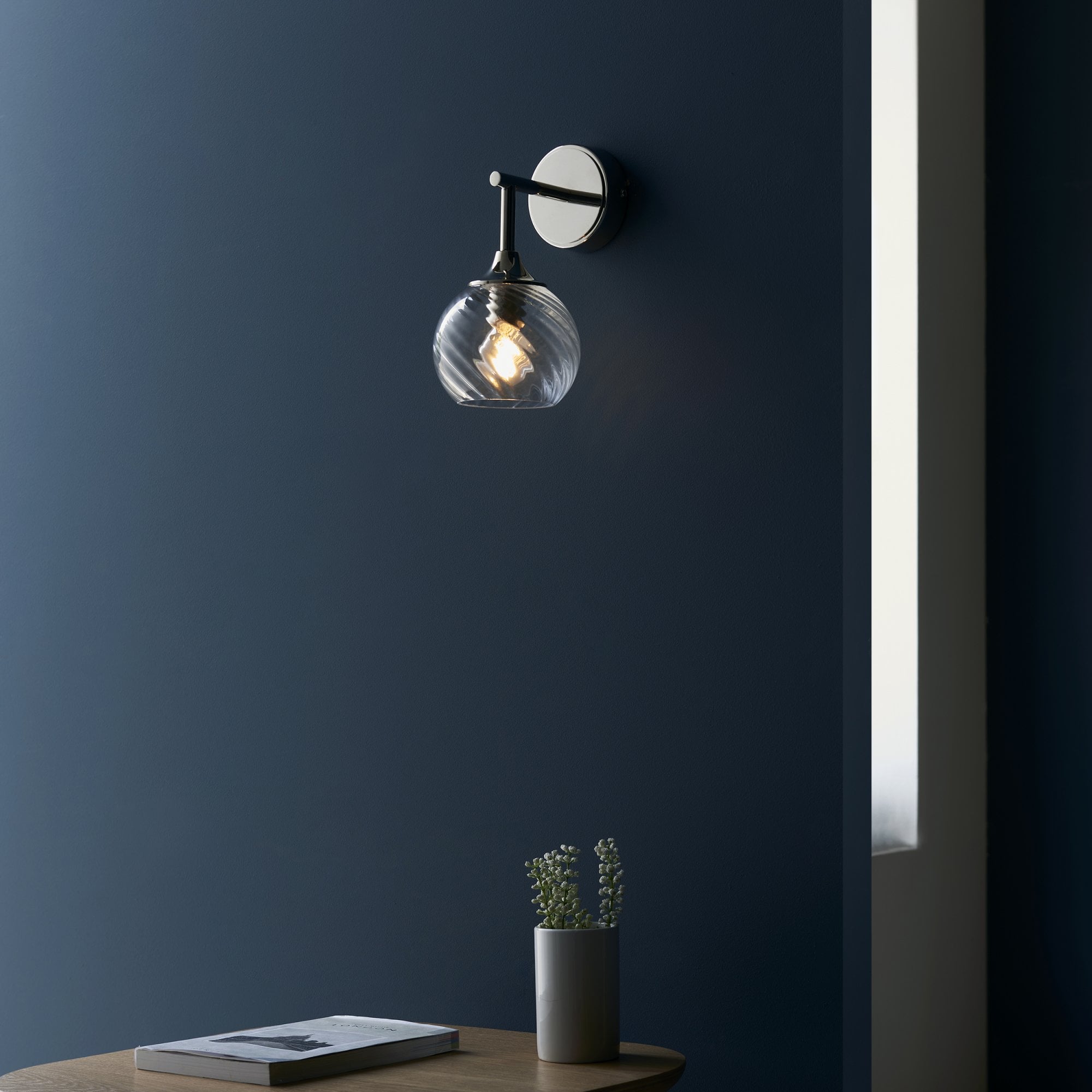 Endon Allegra Single Wall Light - Bright Nickel Plate & Clear Spiral Glass