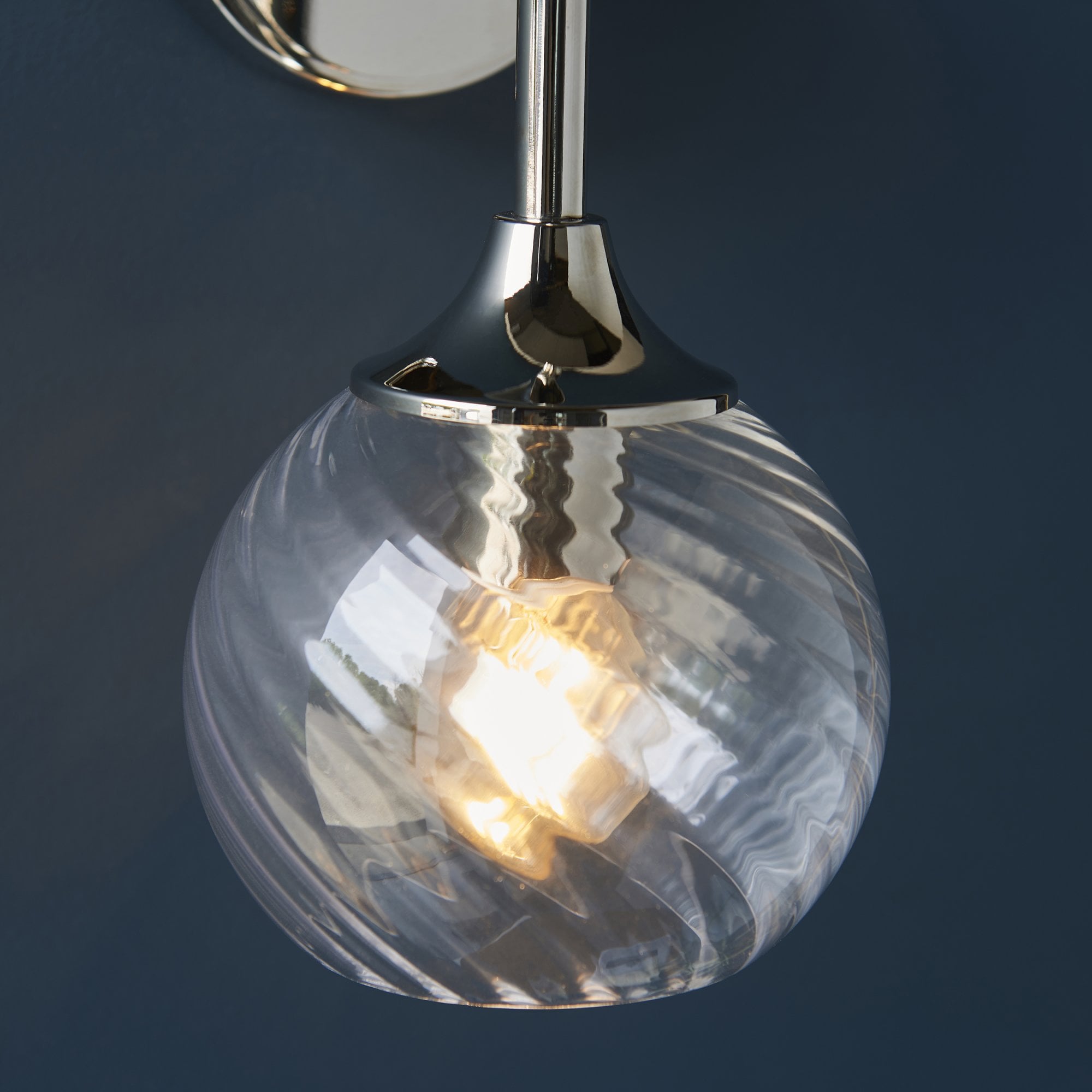 Endon Allegra Single Wall Light - Bright Nickel Plate & Clear Spiral Glass