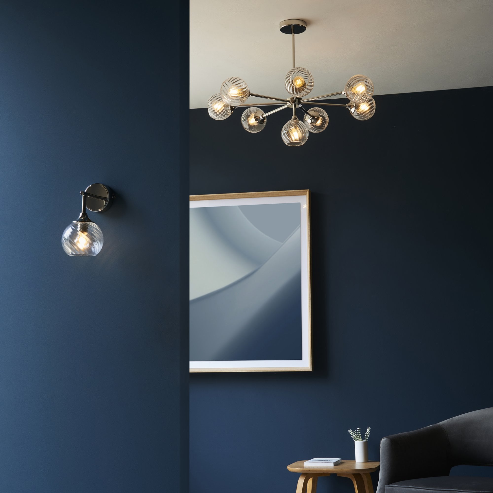 Endon Allegra Single Wall Light - Bright Nickel Plate & Clear Spiral Glass