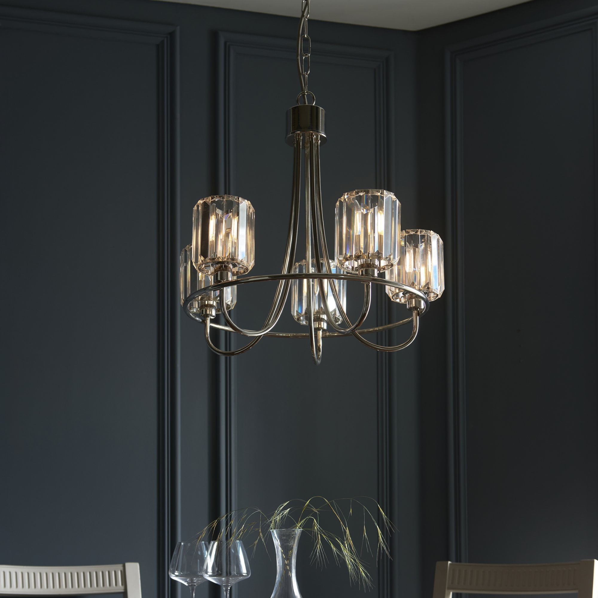 Endon Berenice 5 Light Pendant - Bright Nickel Plate & Clear Glass