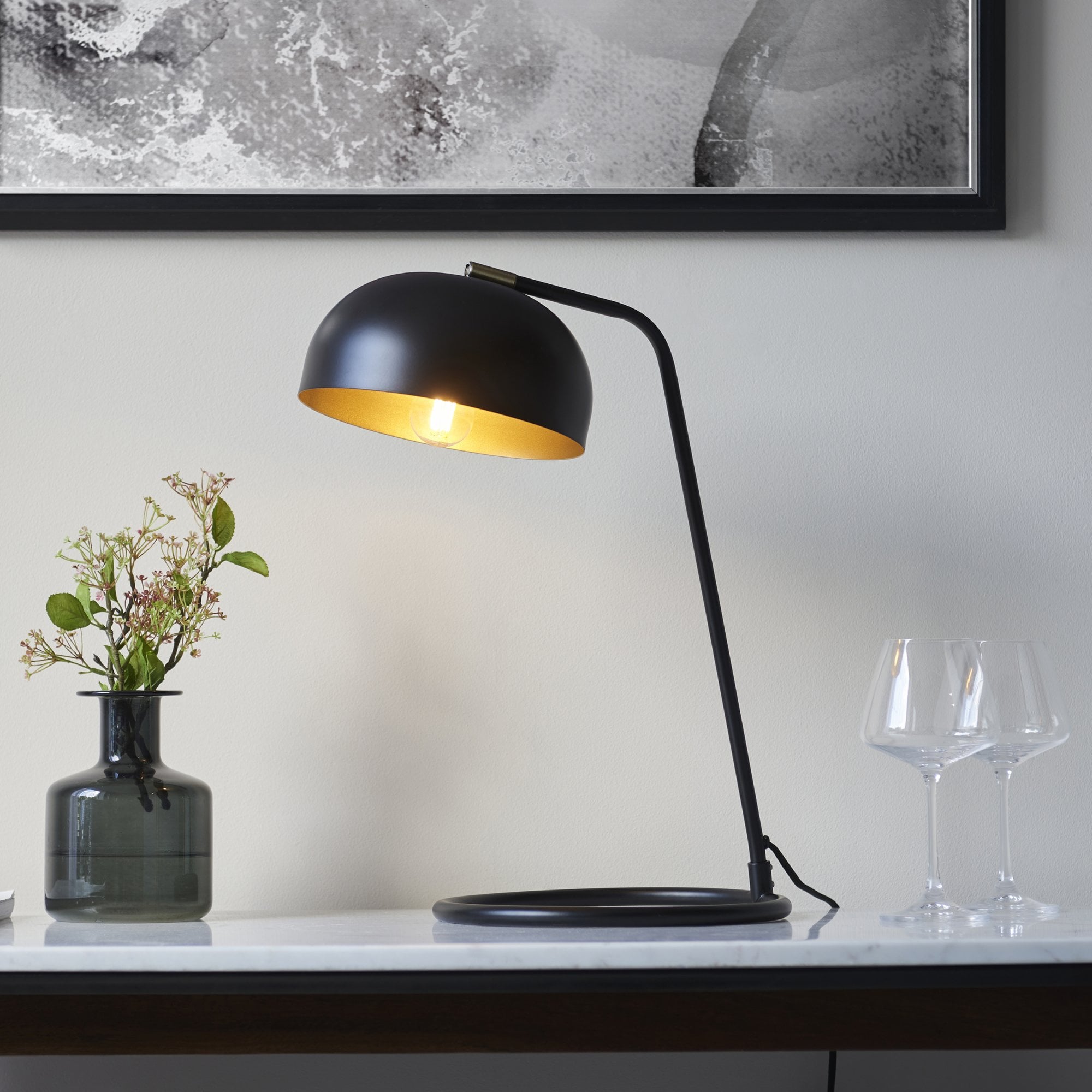 Endon Brair New Single Table Light - Matt Black & Antique Brass Paint