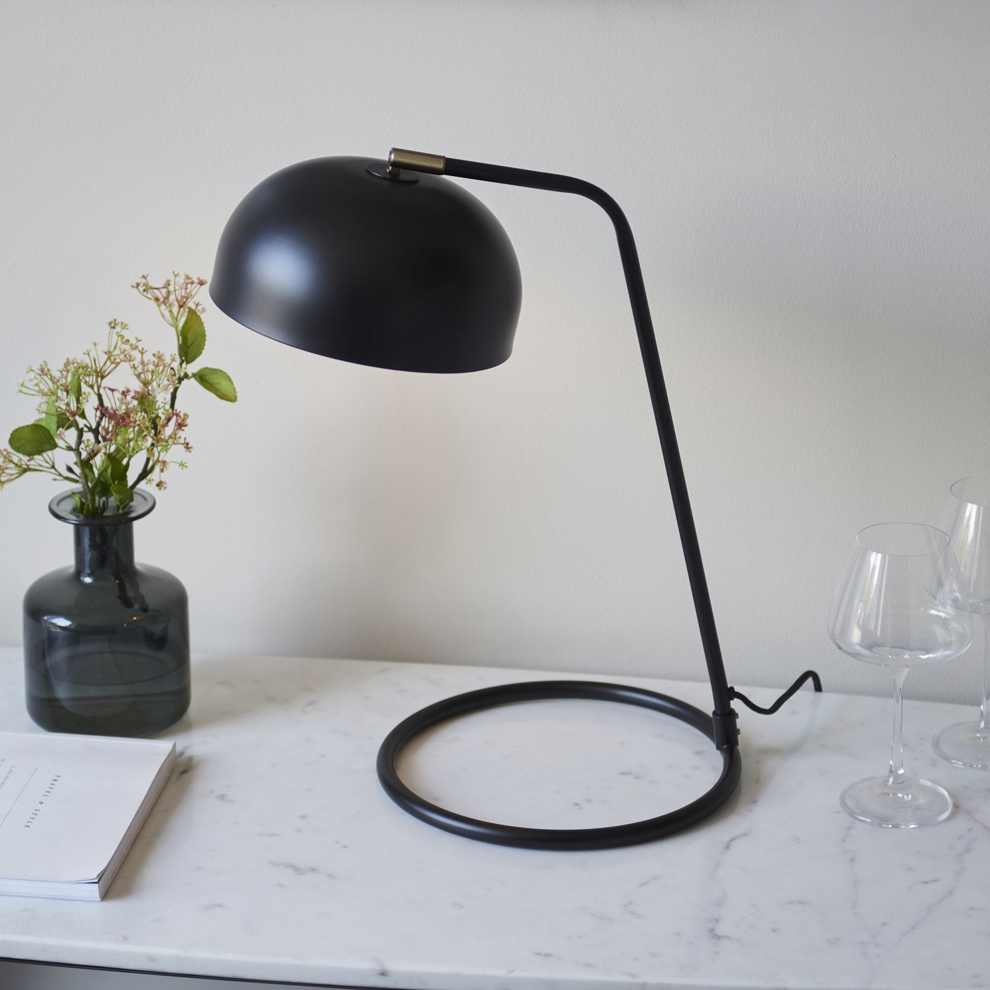 Endon Brair New Single Table Light - Matt Black & Antique Brass Paint