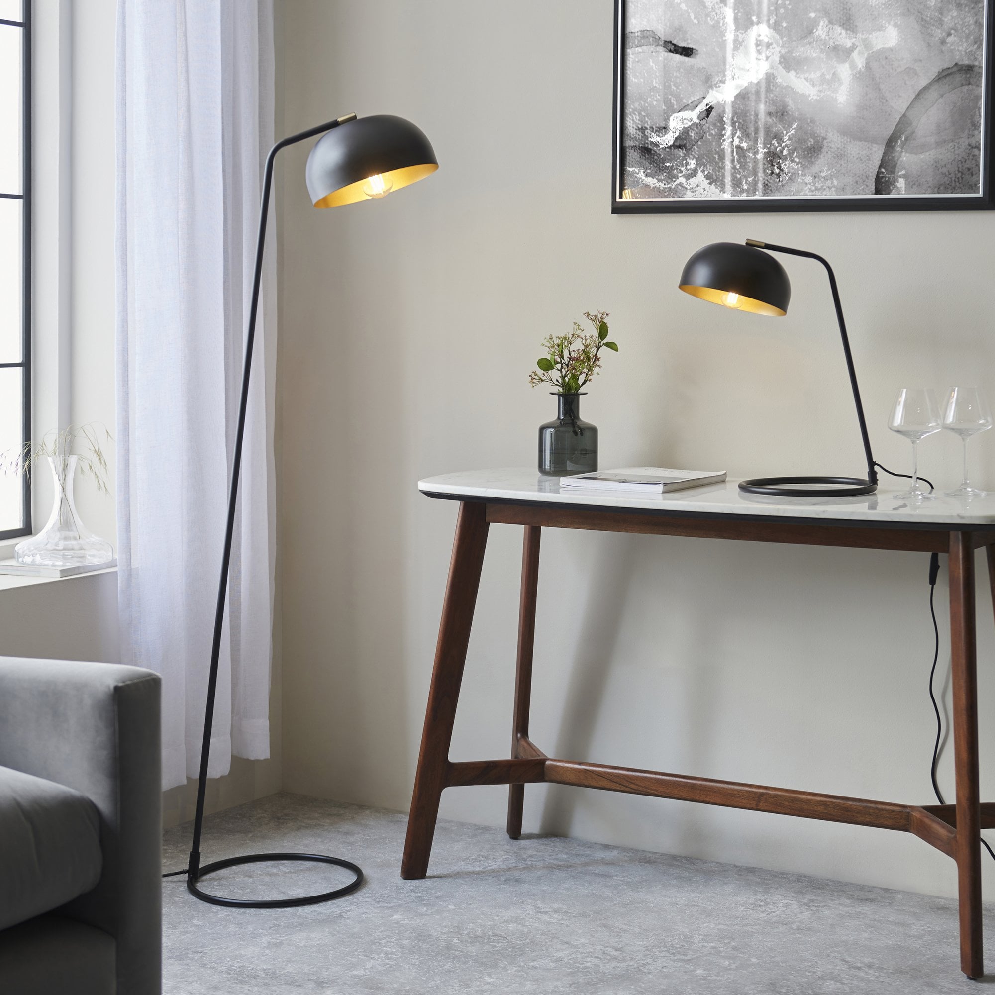 Endon Brair New Single Table Light - Matt Black & Antique Brass Paint