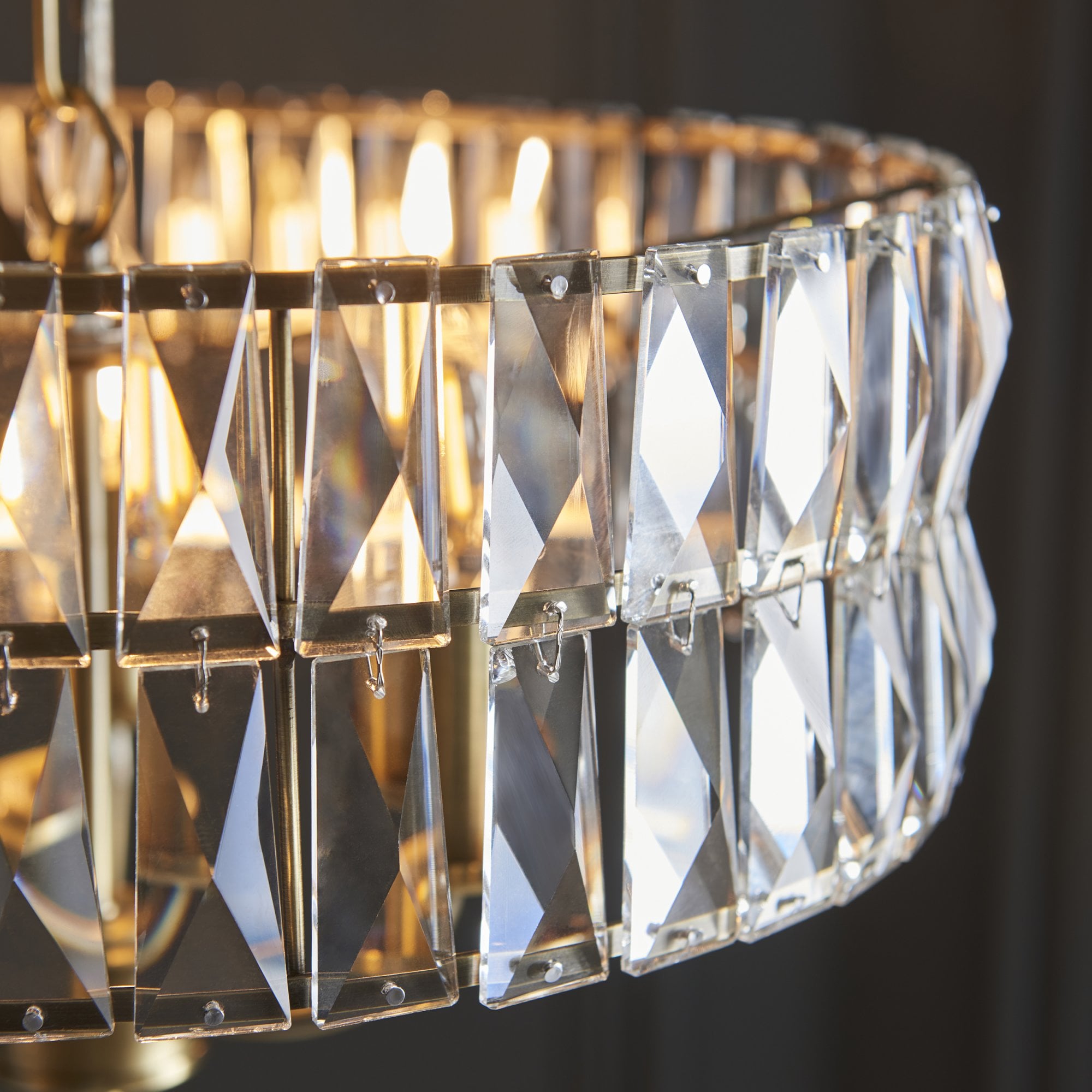 Endon Clifton 3 Light Pendant - Antique Brass Plate & Clear Crystal Glass