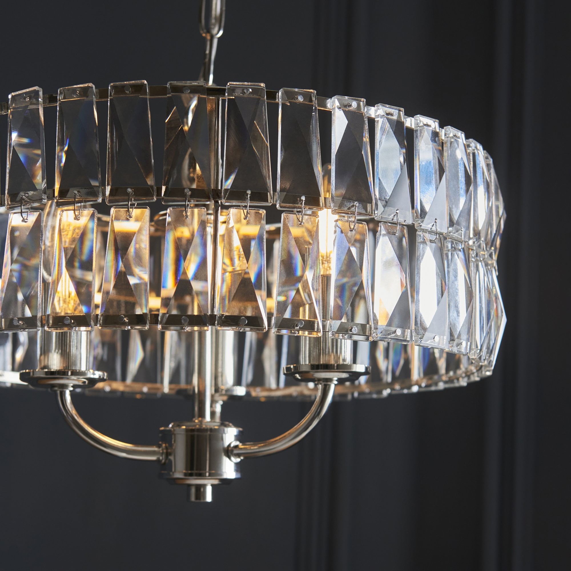 Endon Clifton 3 Light Pendant - Bright Nickel Plate & Clear Crystal Glass