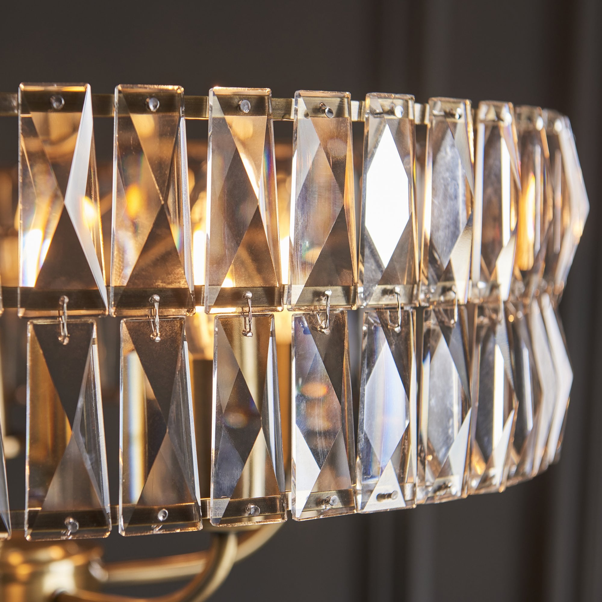 Endon Clifton 5 Light Pendant - Antique Brass Plate & Clear Crystal Glass