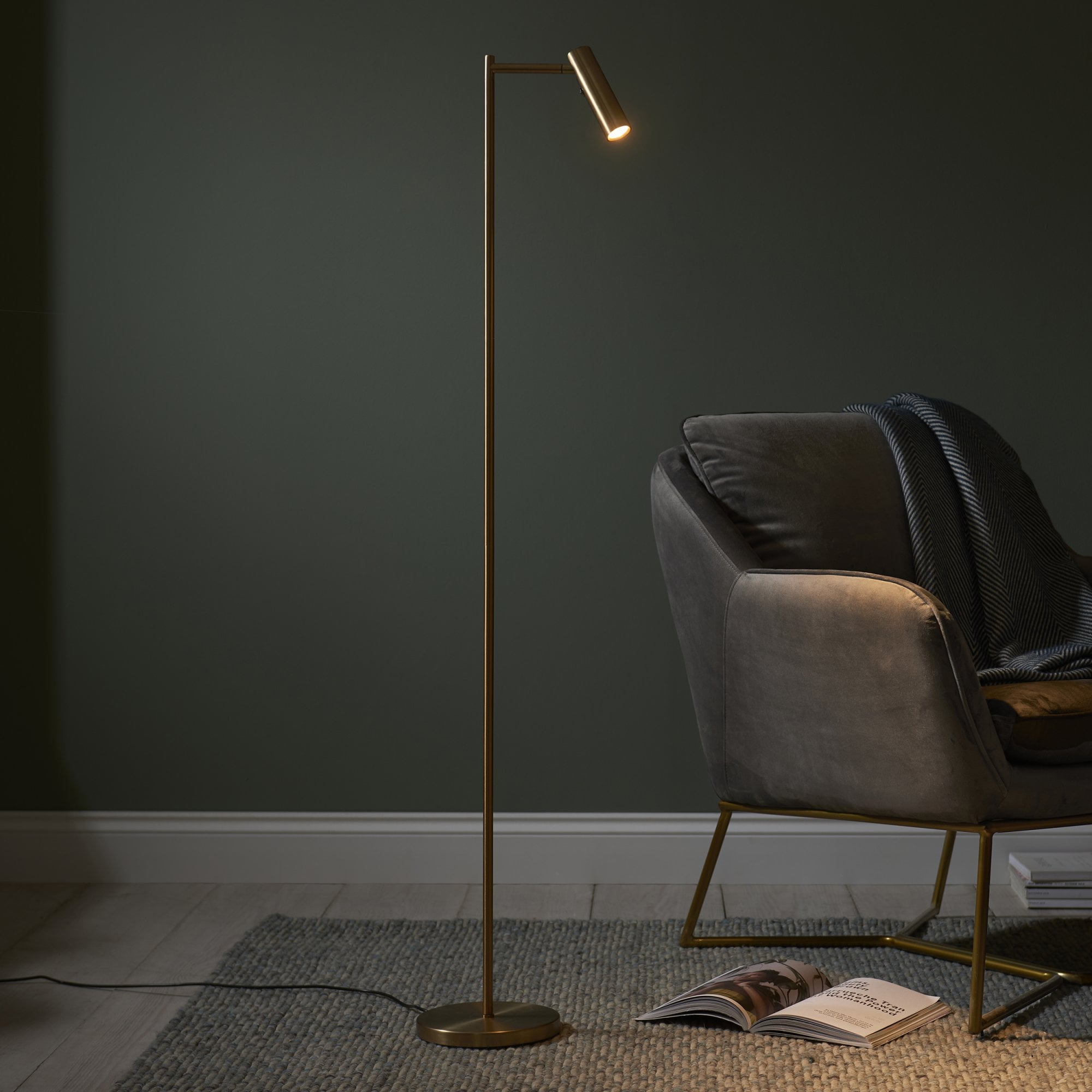 Endon Dedicated Reader Single Floor Light - Warm Brass Plate