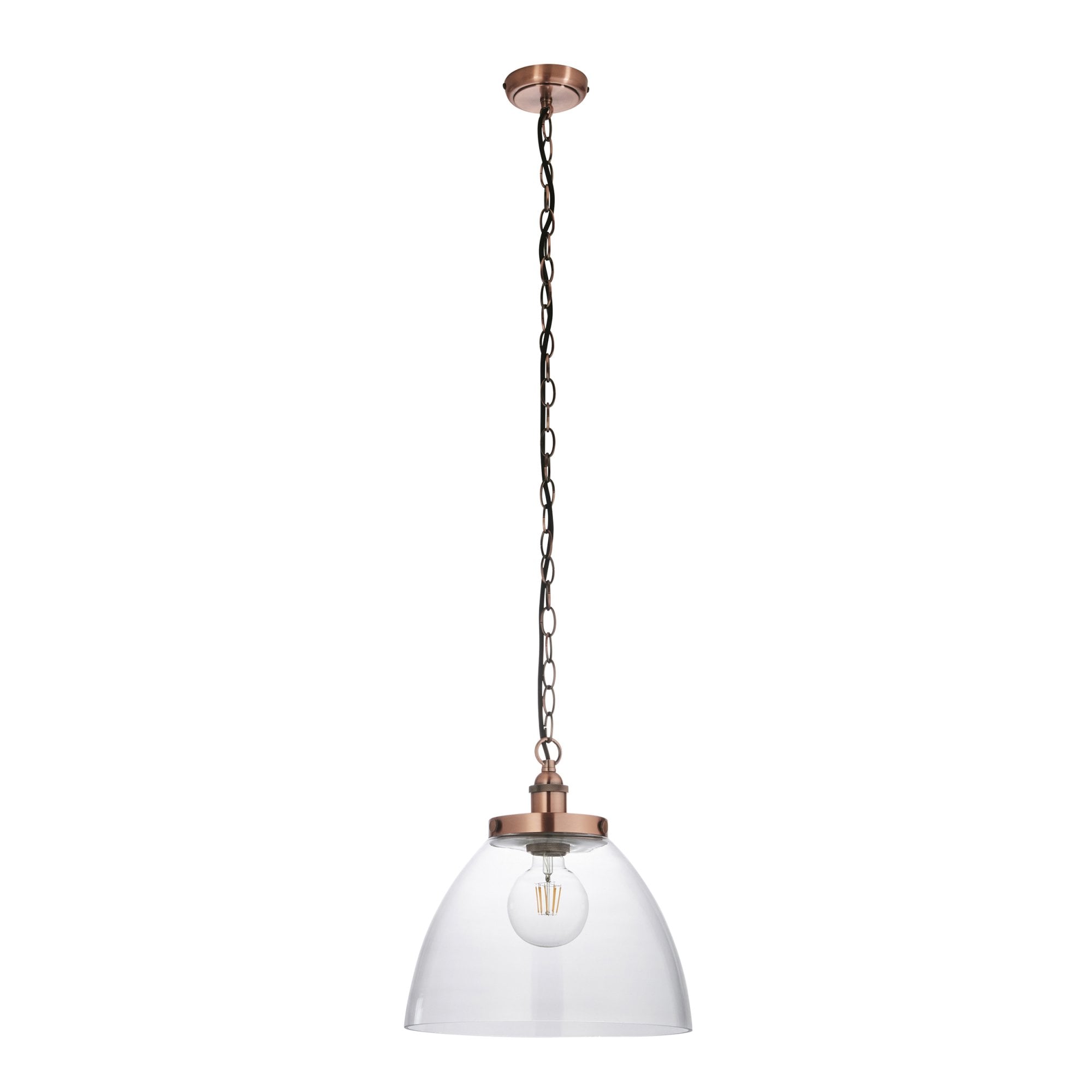Endon Hansen Grand Single Pendant - Aged Copper Plate & Clear Glass