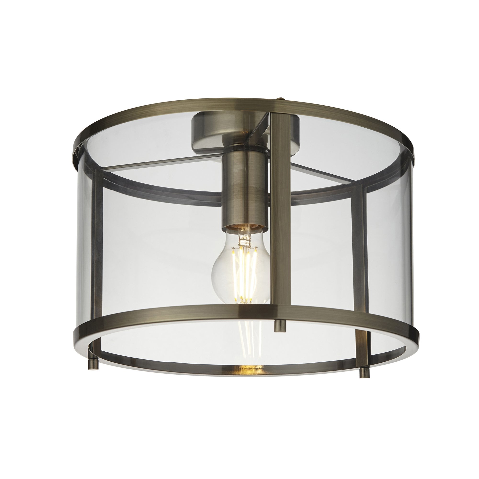 Endon Hopton Single Flush Fitting - Antique Brass Plate & Clear Glass