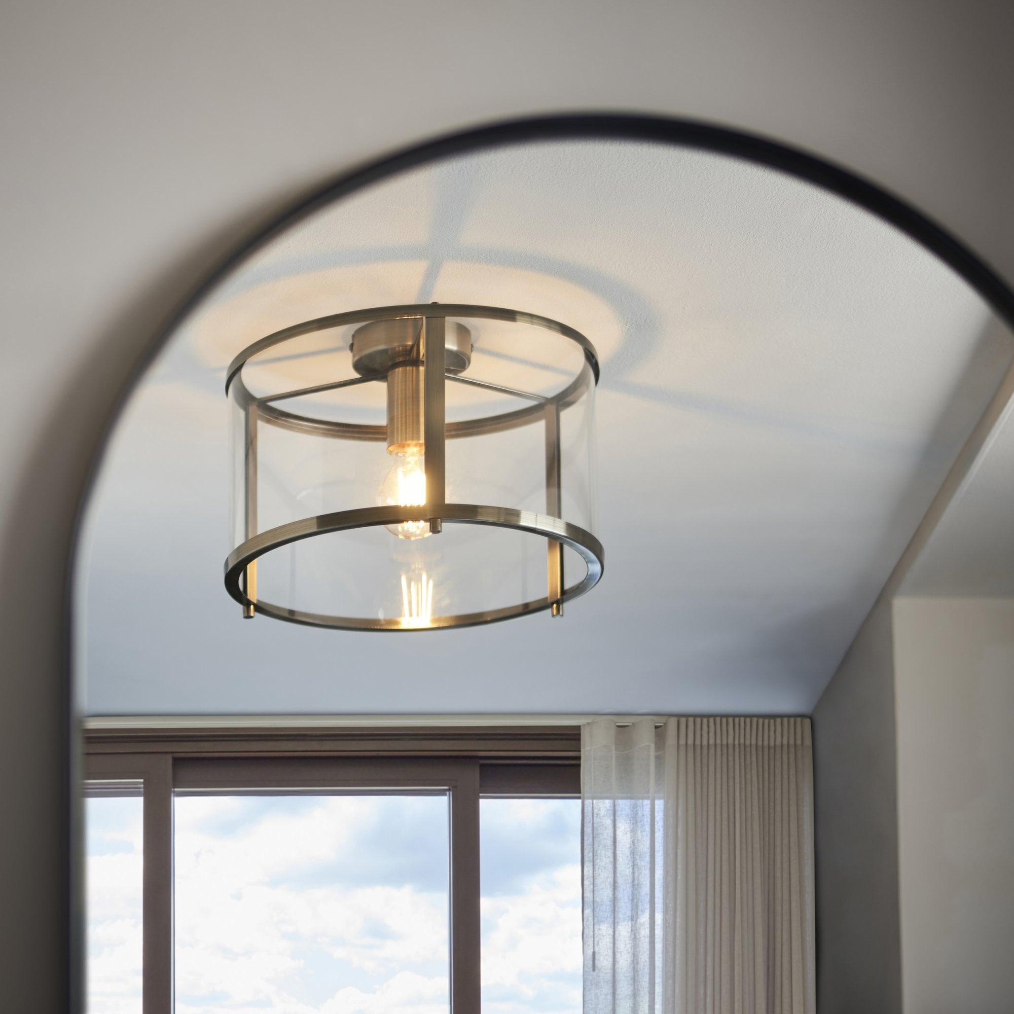 Endon Hopton Single Flush Fitting - Antique Brass Plate & Clear Glass