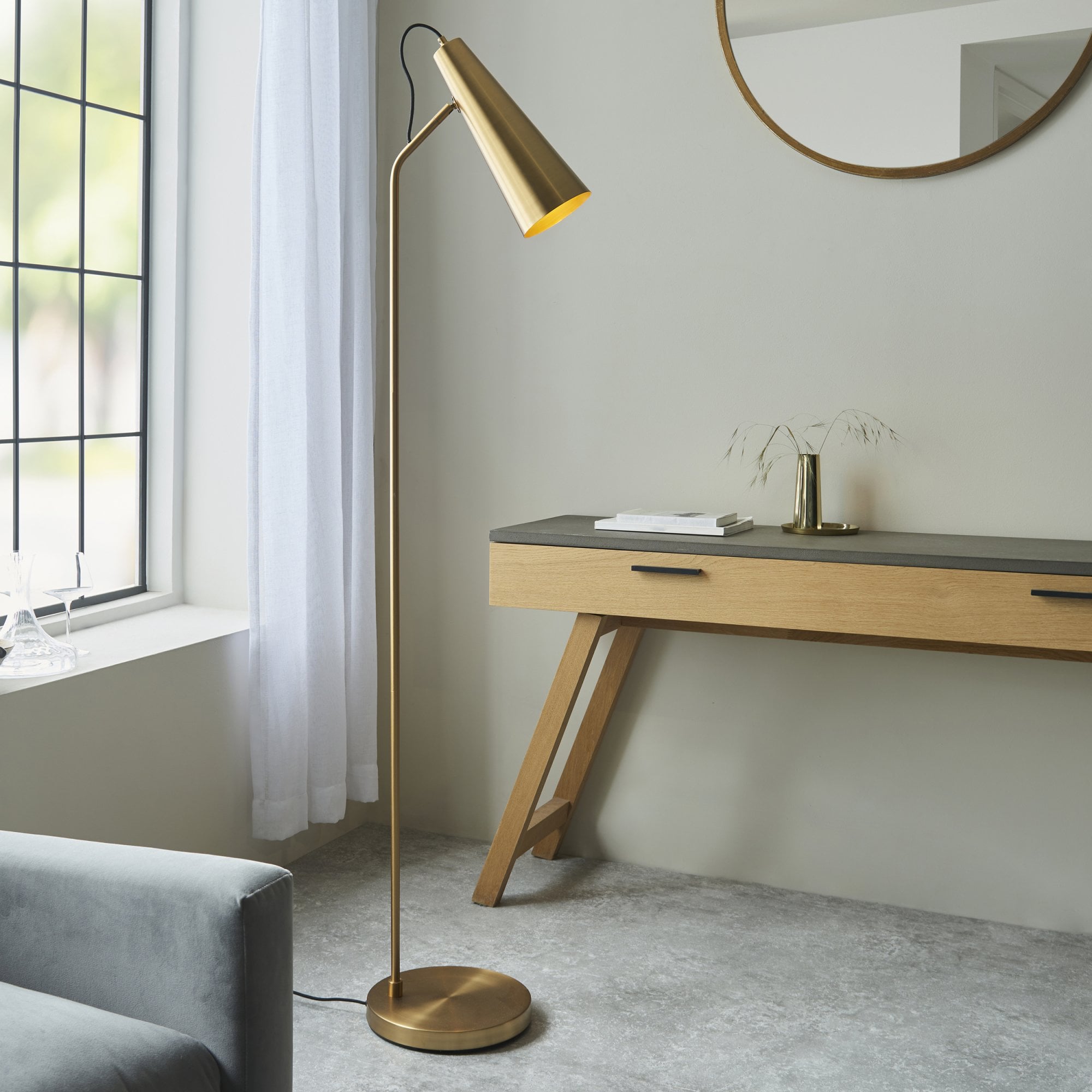 Endon Karna New Single Floor Light - Warm Antique Brass Plate
