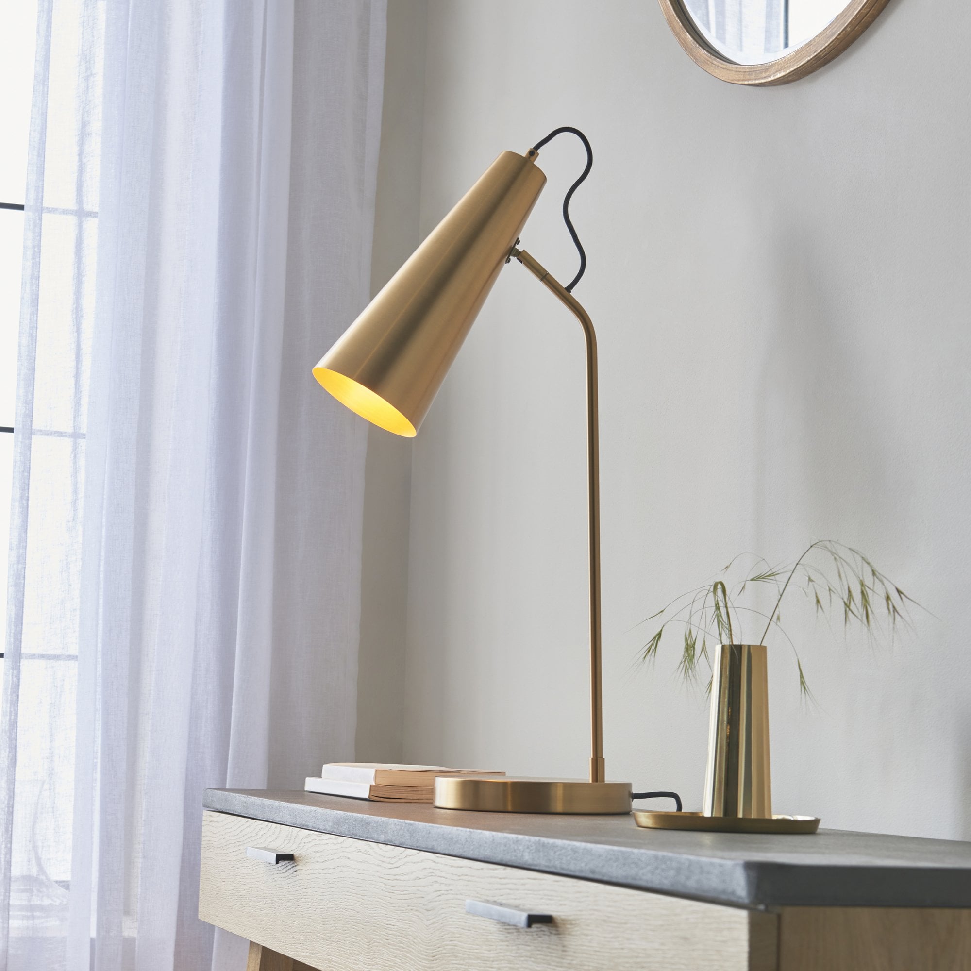 Endon Karna New Single Table Light - Warm Antique Brass Plate