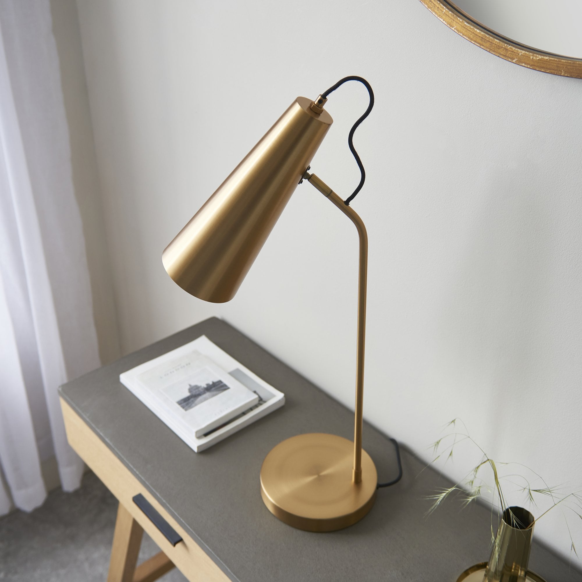 Endon Karna New Single Table Light - Warm Antique Brass Plate