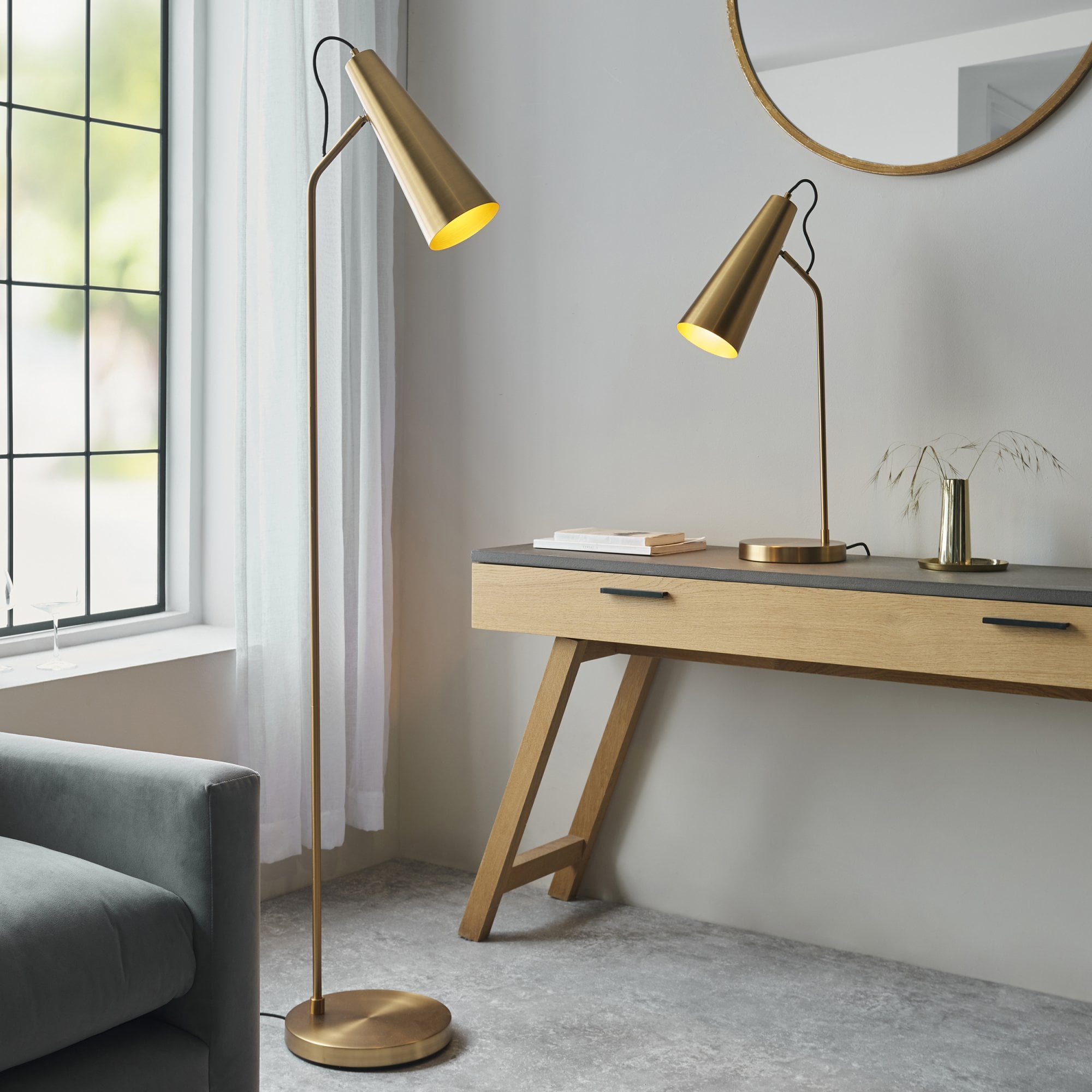 Endon Karna New Single Table Light - Warm Antique Brass Plate