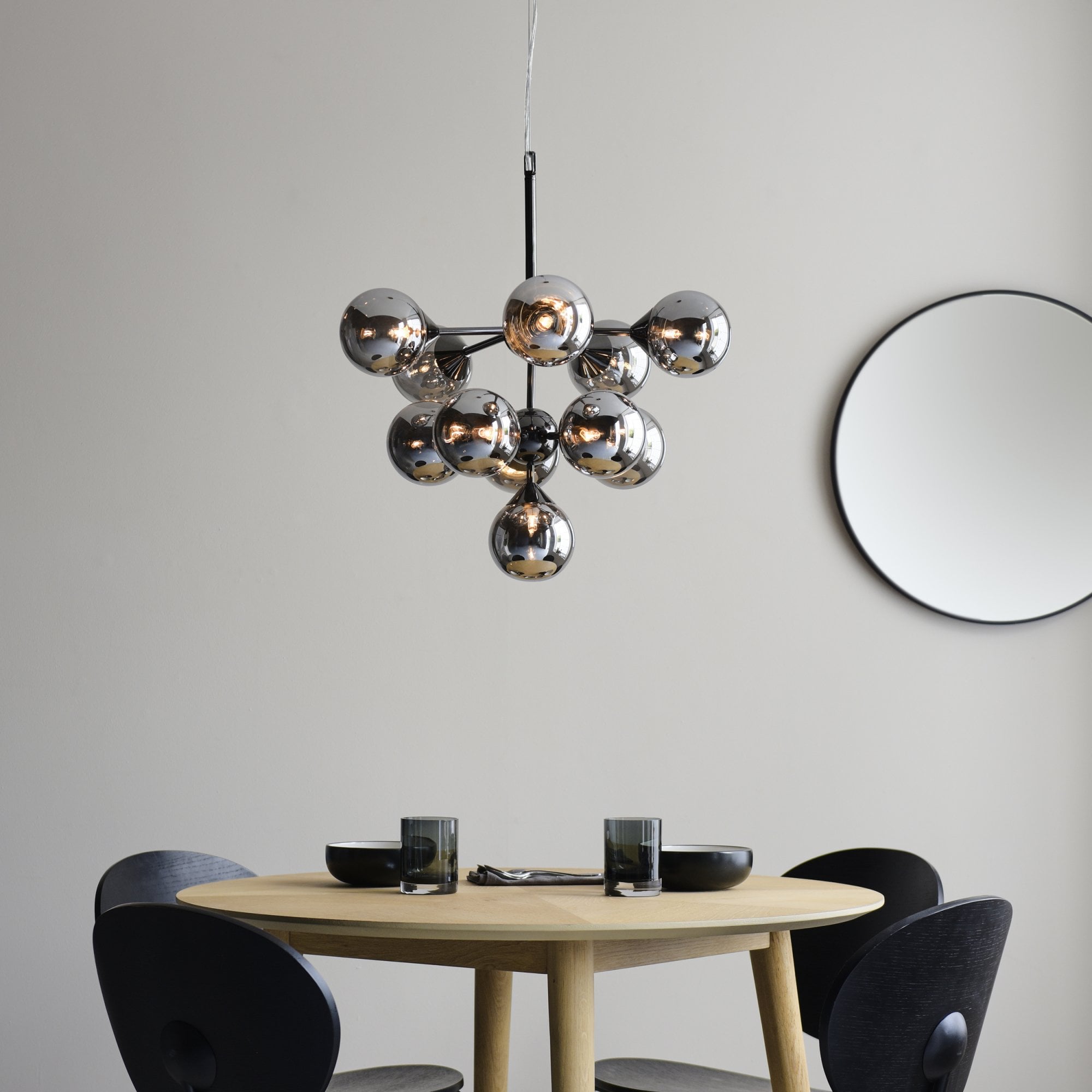 Endon Oscar 11 Light Pendant - Black Chrome Plate & Smoked Mirror Glass