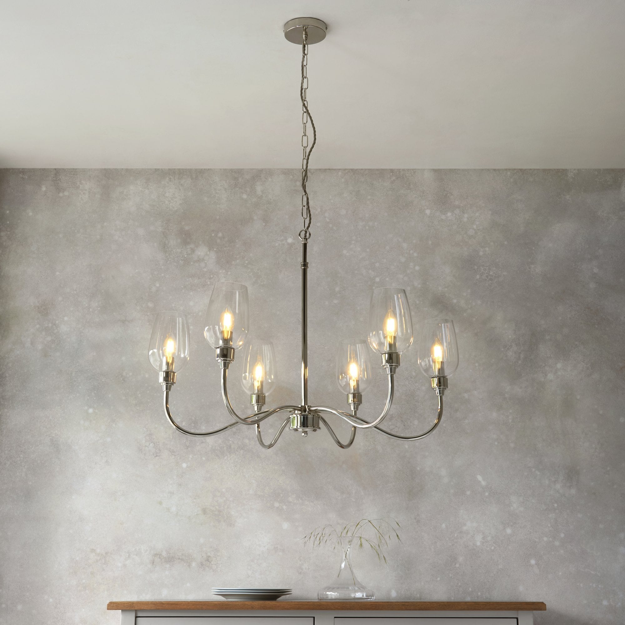 Utopia Walton 6 Light Pendant - Bright Nickel Plate & Clear Glass