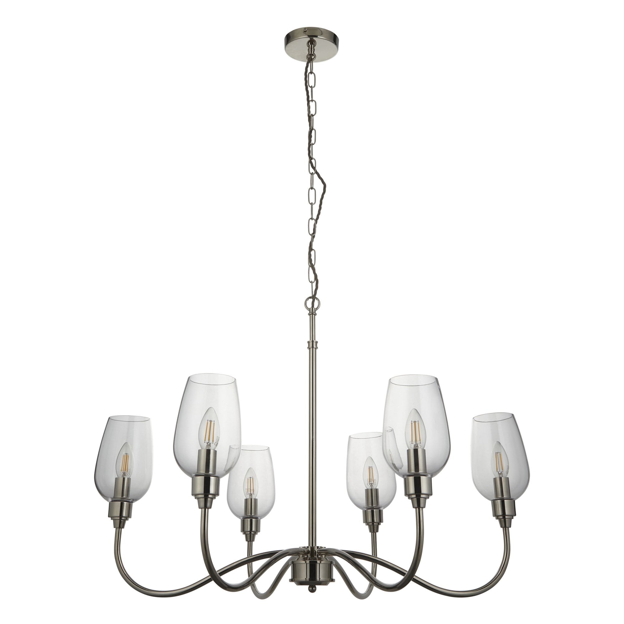 Utopia Walton 6 Light Pendant - Bright Nickel Plate & Clear Glass