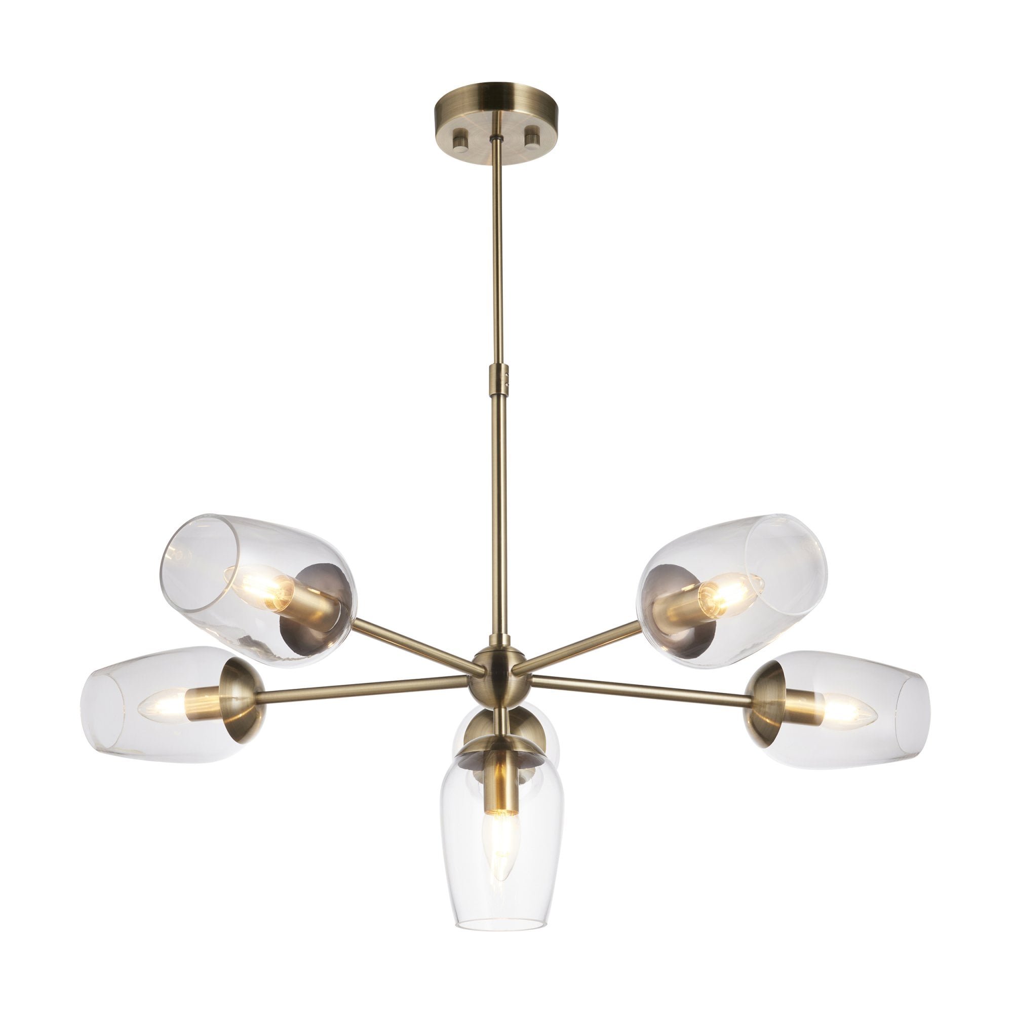 Utopia Walton 6 Light Adjustable Pendant - Antique Brass Plate & Clear Glass