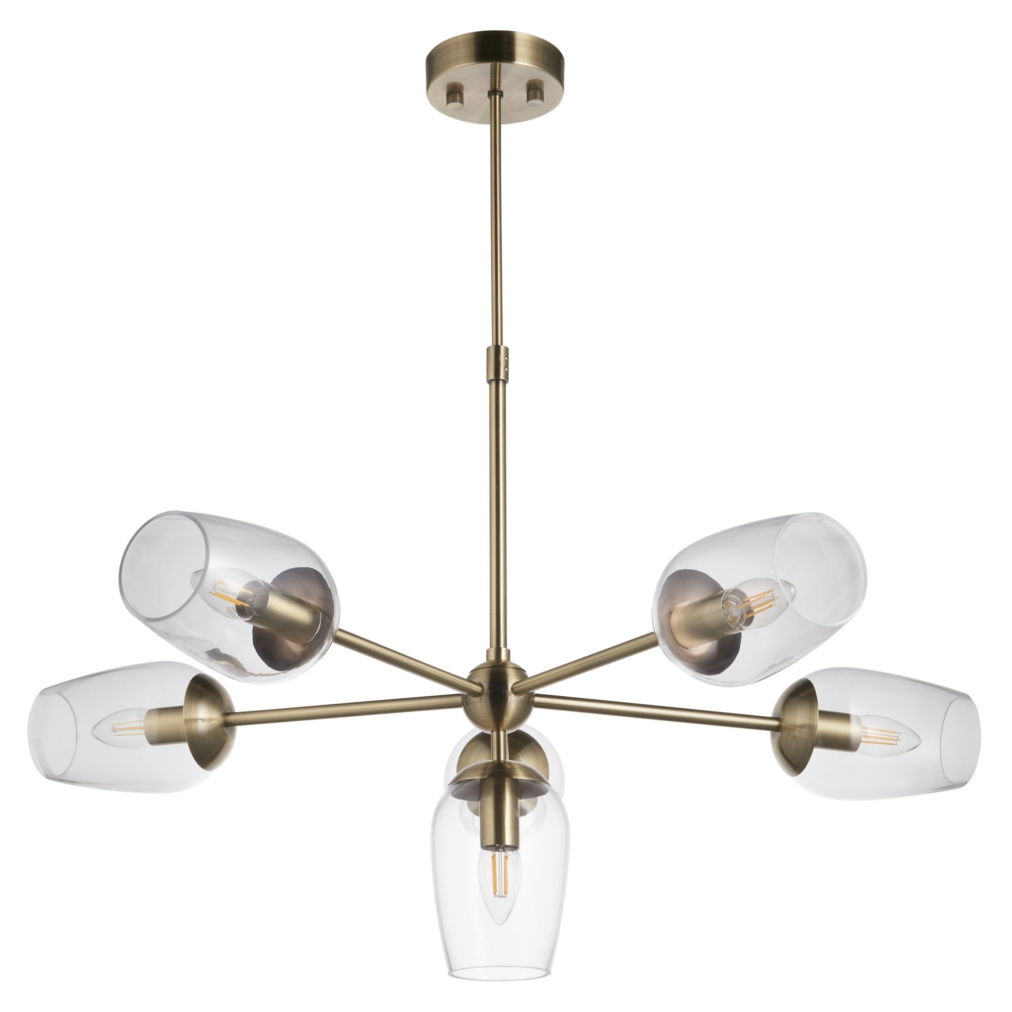Utopia Walton 6 Light Adjustable Pendant - Antique Brass Plate & Clear Glass