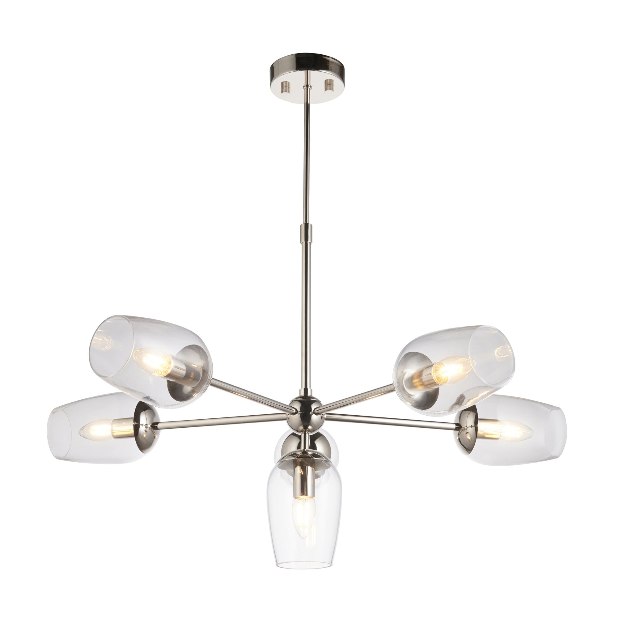 Utopia Walton 6 Light Adjustable Pendant - Bright Nickel Plate & Clear Glass