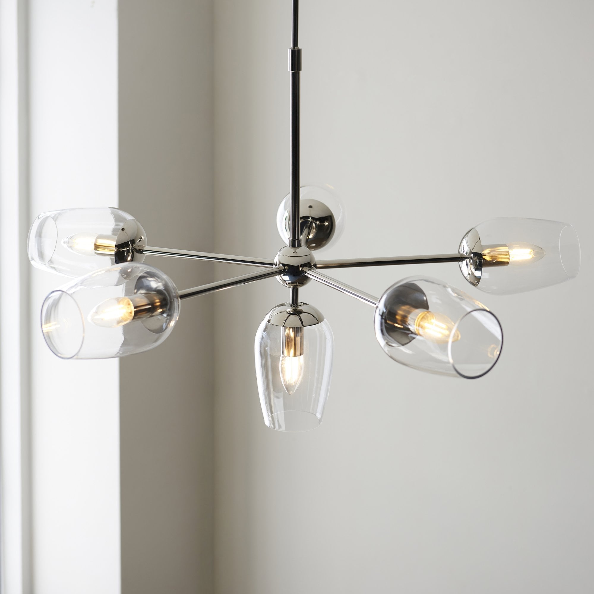 Endon Walton 6 Light Adjustable Pendant - Bright Nickel Plate & Clear Glass