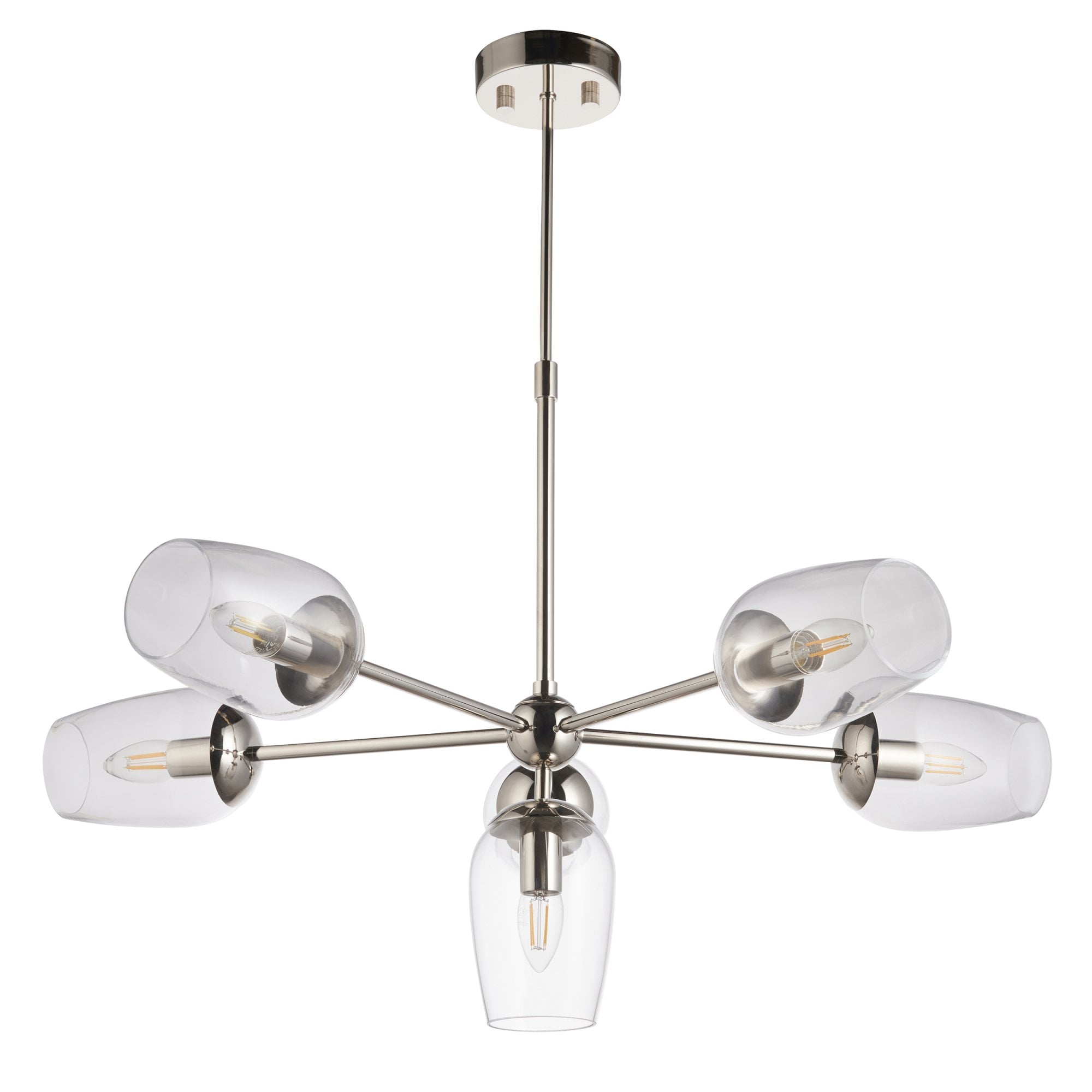 Utopia Walton 6 Light Adjustable Pendant - Bright Nickel Plate & Clear Glass