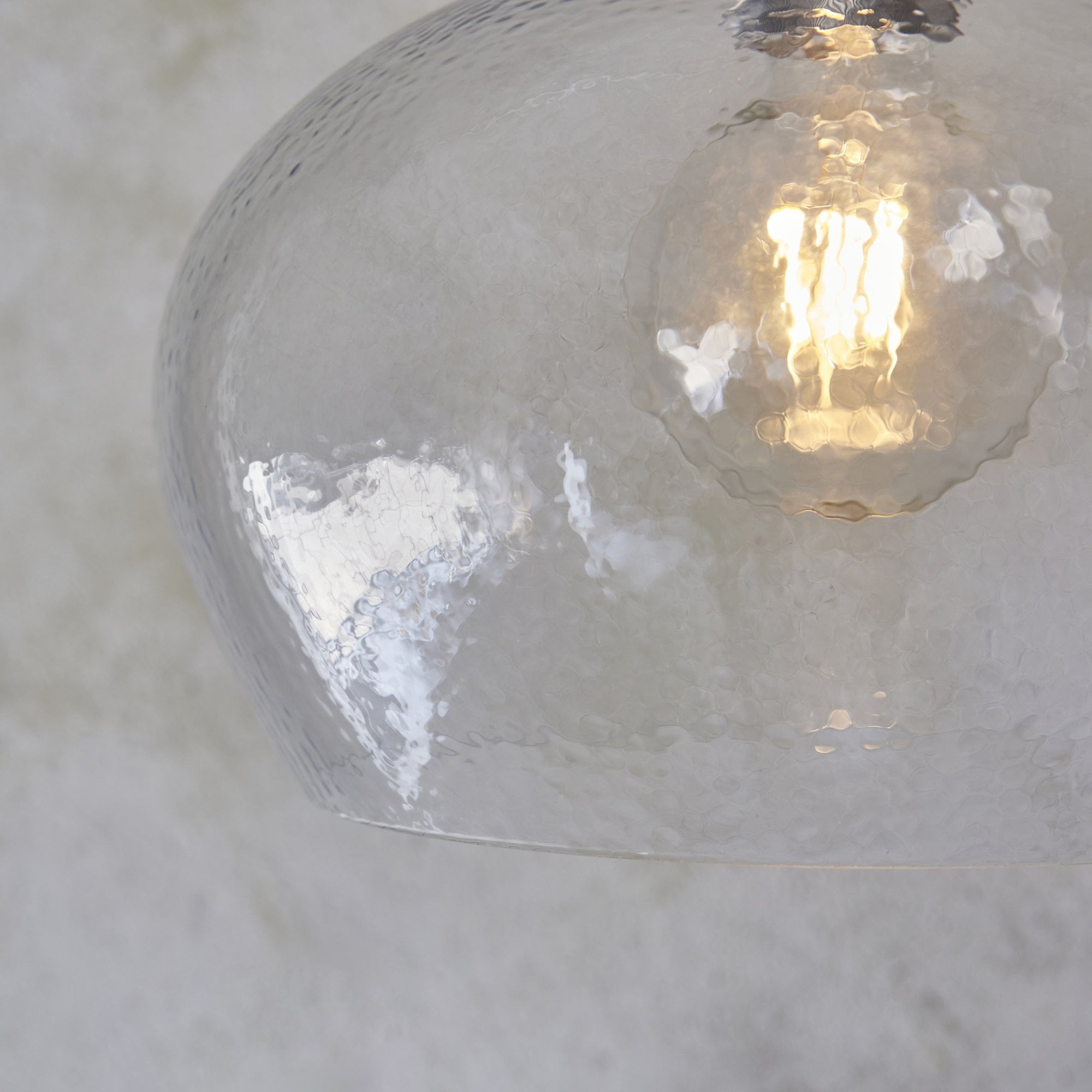 Utopia Finesse Medium Single Pendant - Bright Nickel Plate & Clear Hammered Glass