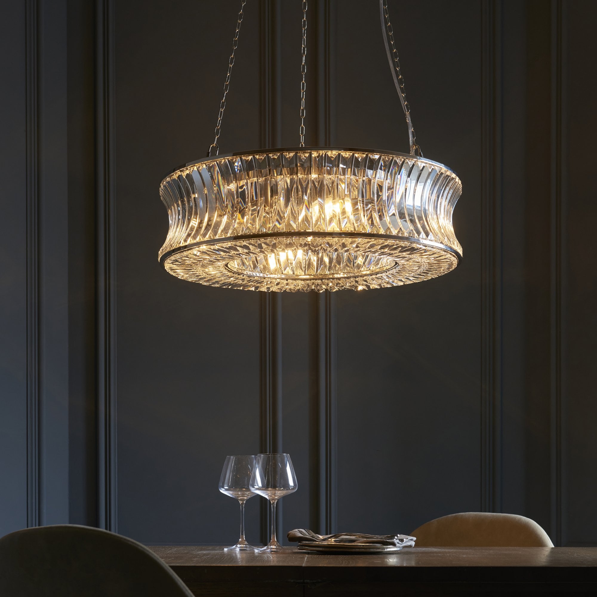 Utopia Bow 6 Light Pendant - Bright Nickel Plate with Crystal & Clear Glass
