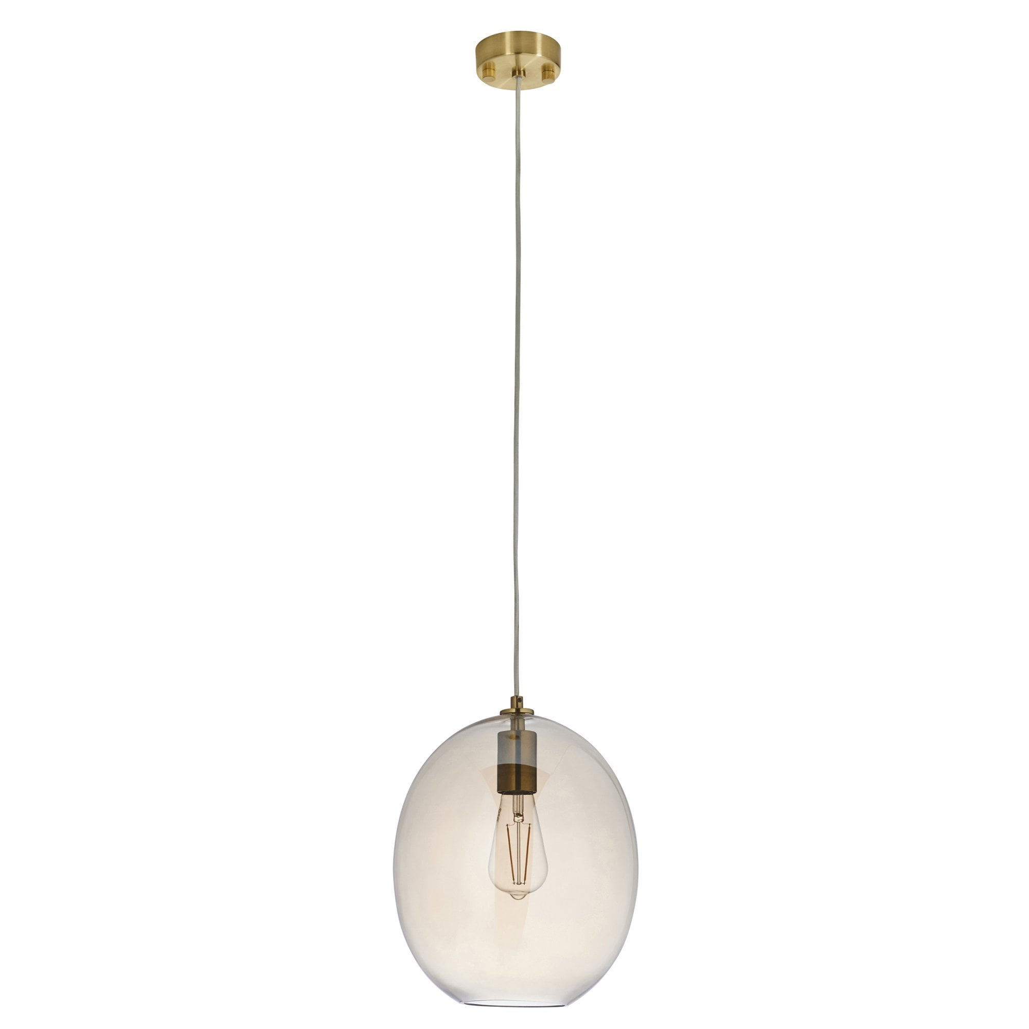Endon Kelda Oval Single Pendant - Satin Brass Plate & Champagne Lustre Glass