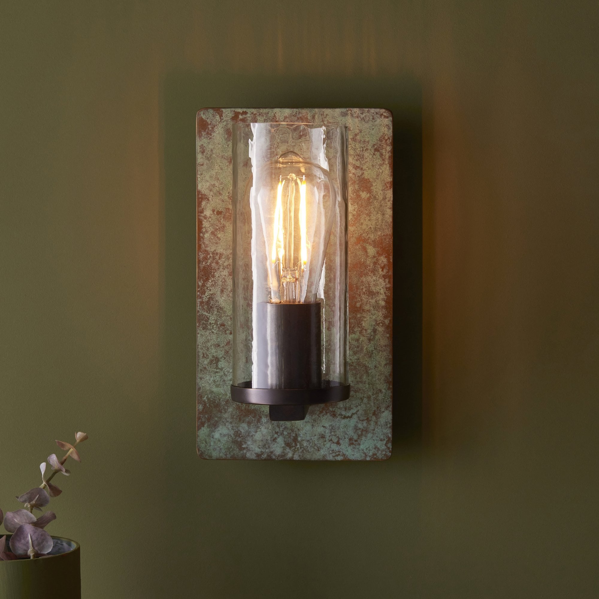 Utopia Swirl Single Wall Light - Verdigris Bronze Plate & Clear Glass