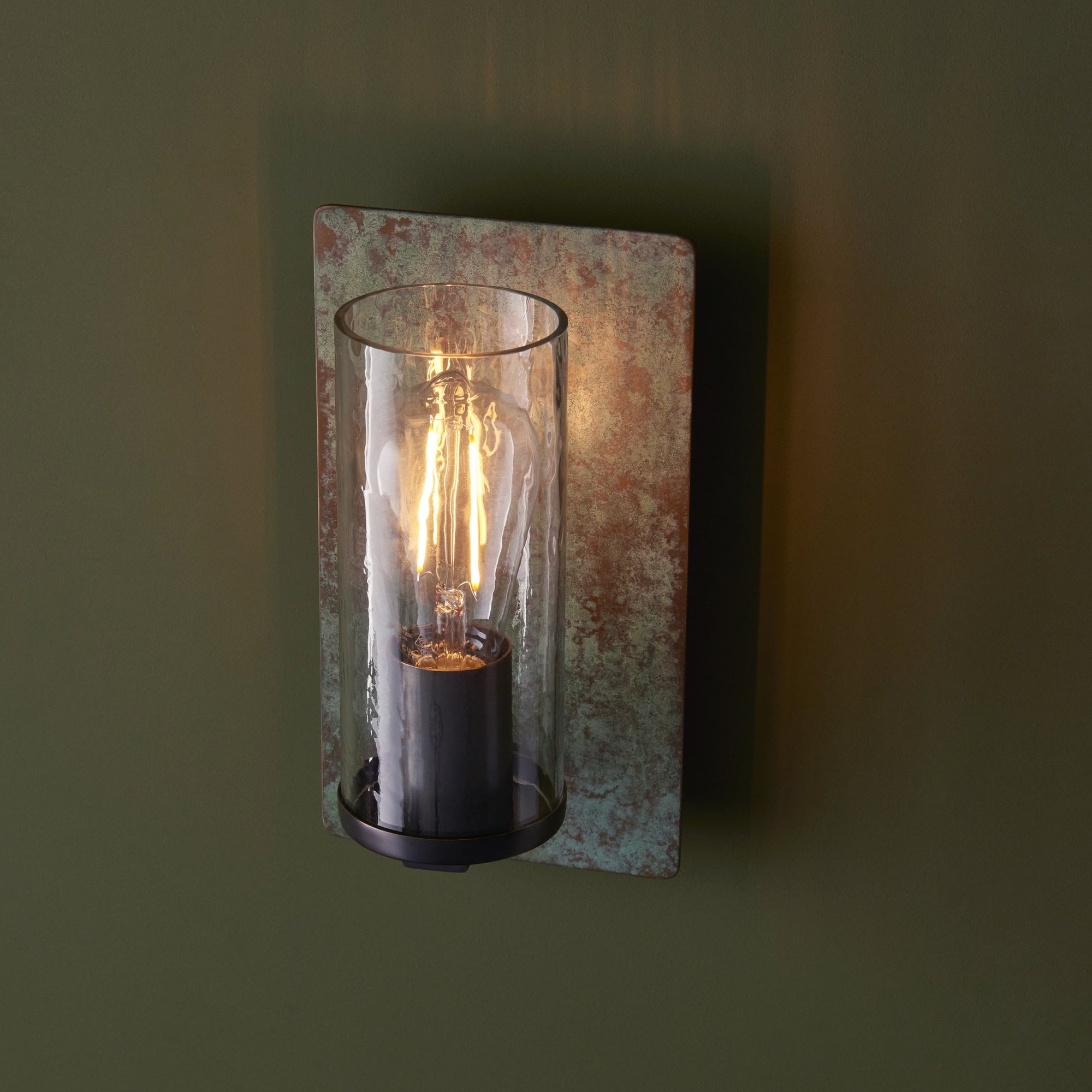 Utopia Swirl Single Wall Light - Verdigris Bronze Plate & Clear Glass