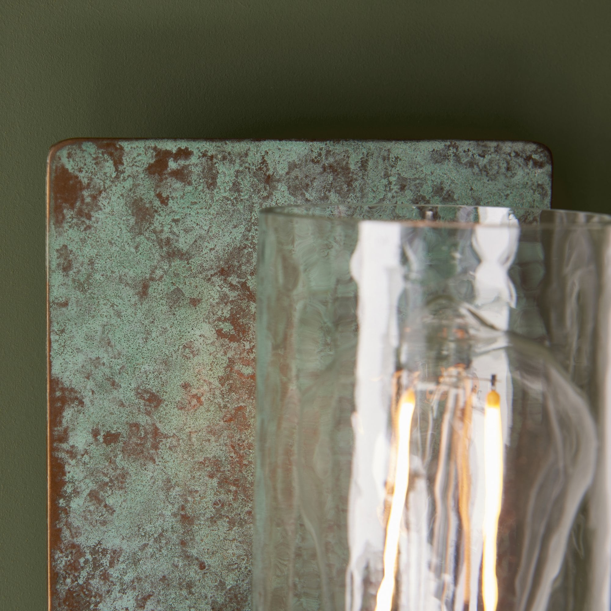 Utopia Swirl Single Wall Light - Verdigris Bronze Plate & Clear Glass