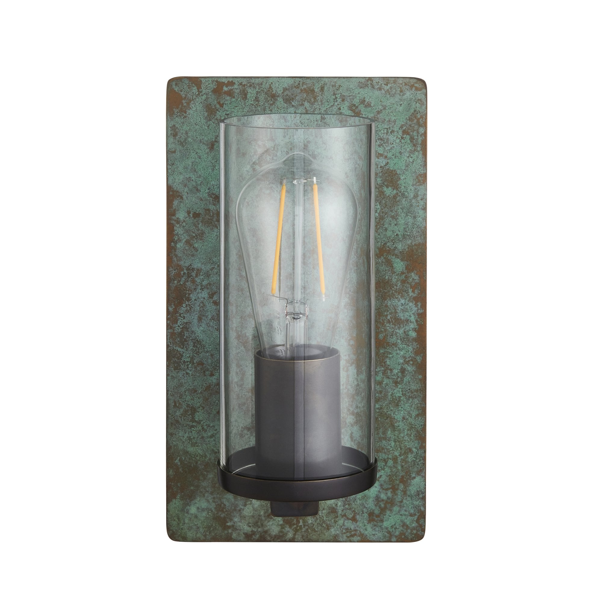 Utopia Swirl Single Wall Light - Verdigris Bronze Plate & Clear Glass