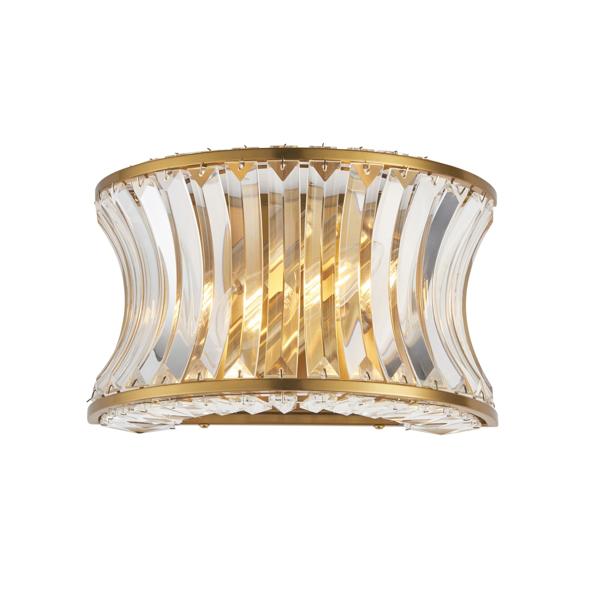 Utopia Bow 2 Light Wall Light - Warm Brass Plate with Crystal & Clear Glass