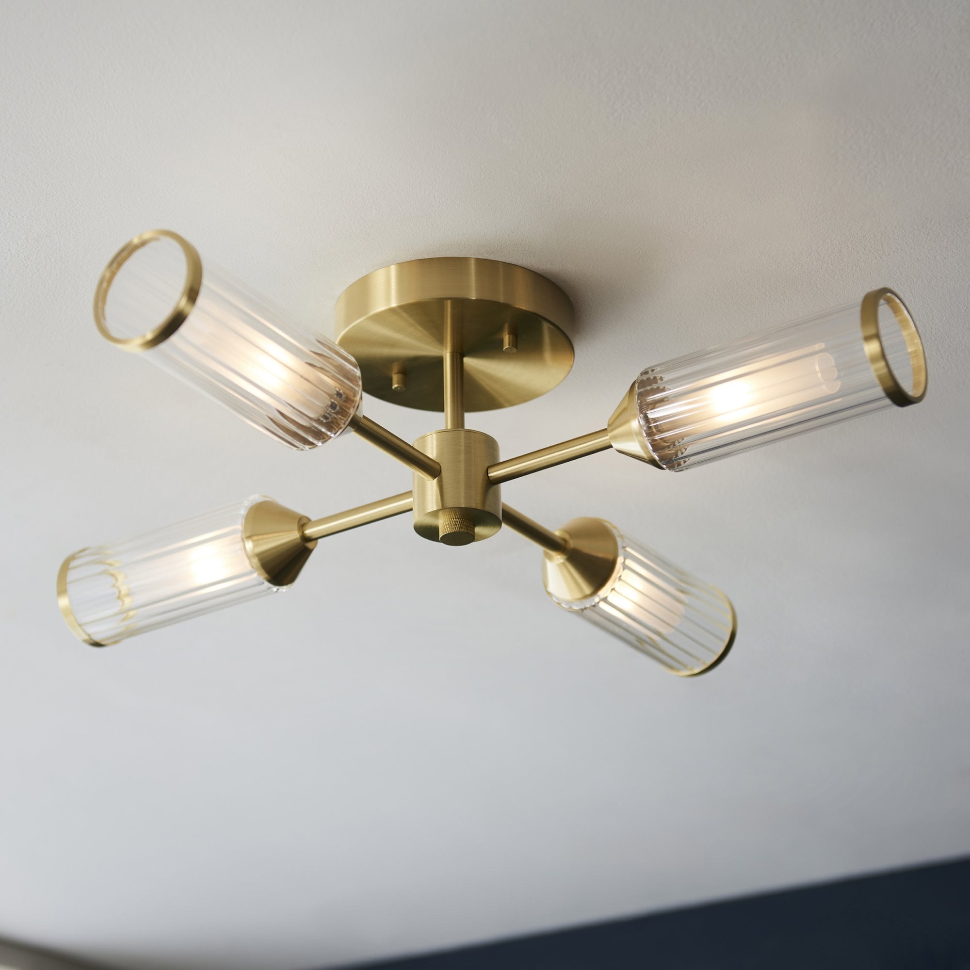 Utopia Matrix 4 Light Semi-Flush - Satin Brass Plate with Clear & Frosted Glass