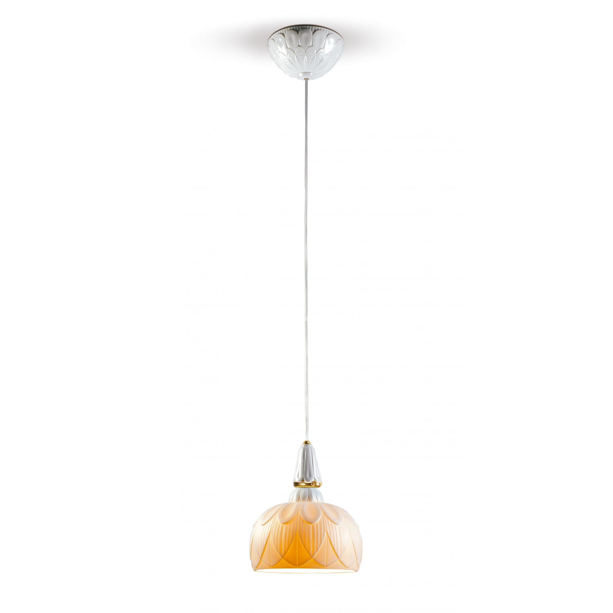 Lladro Ivy & Seed Hanging Lamp - White & Golden Luster