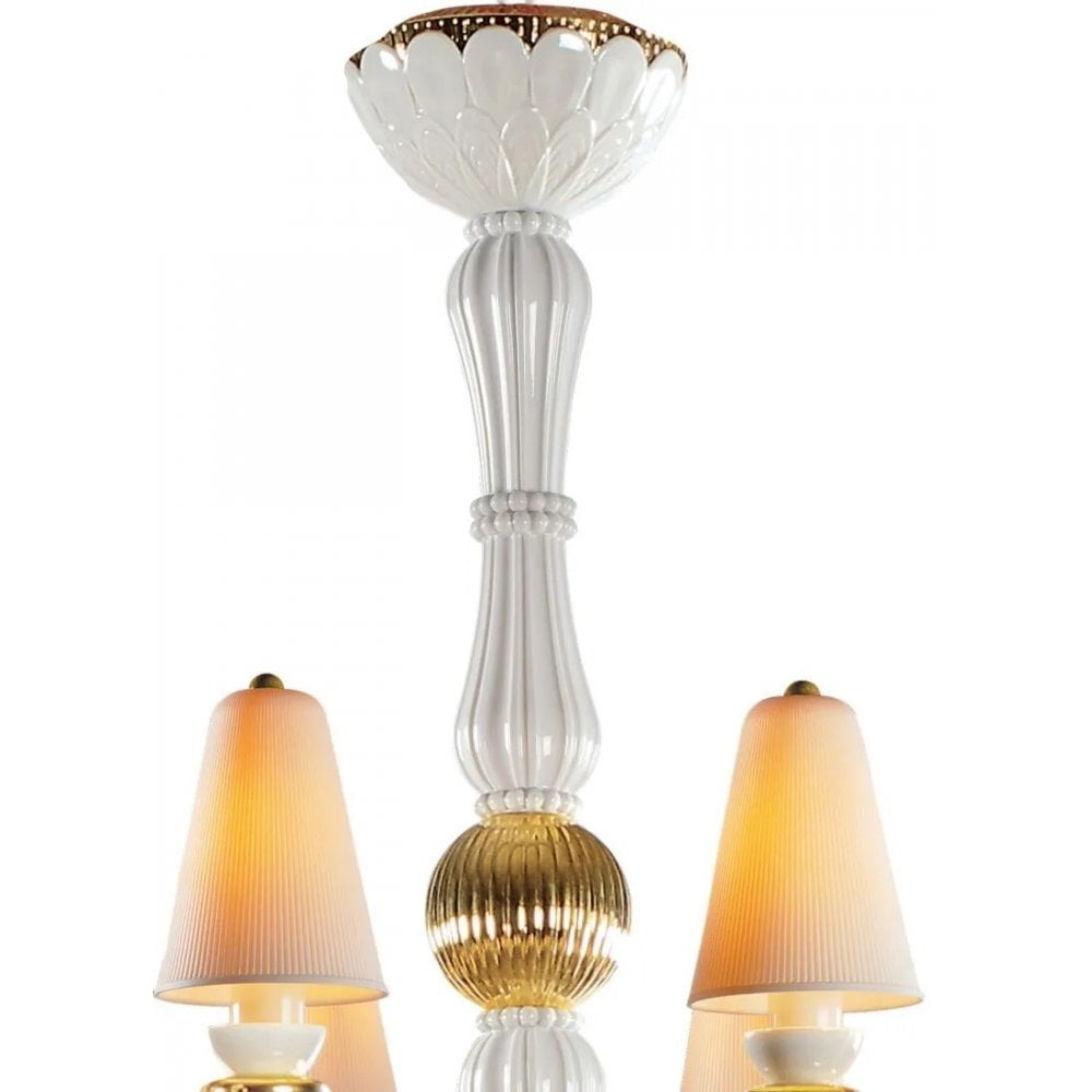 Lladro Ivy & Seed 8 Light Chandelier - White & Golden Luster