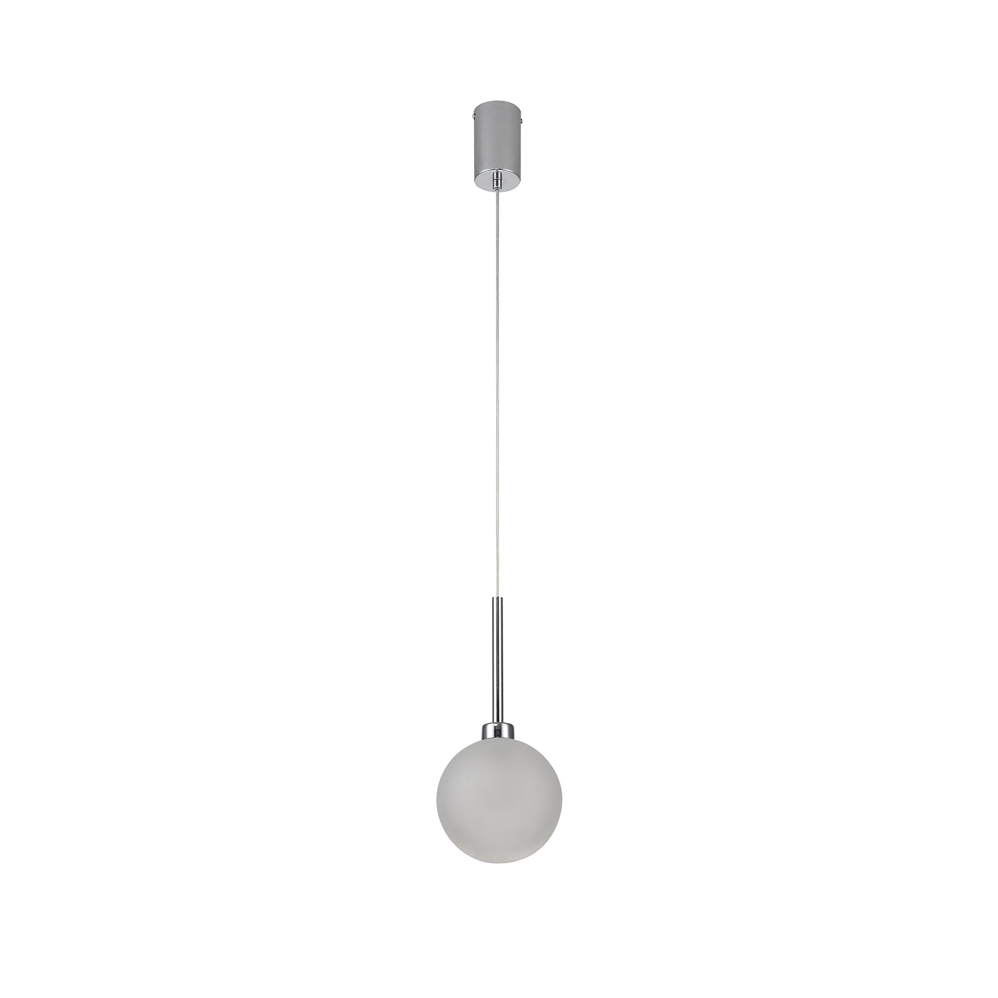 Fabula Tamworth Single Pendant - Round Shade with Inner Frosted Globe - Polished Chrome & Frosted Glass