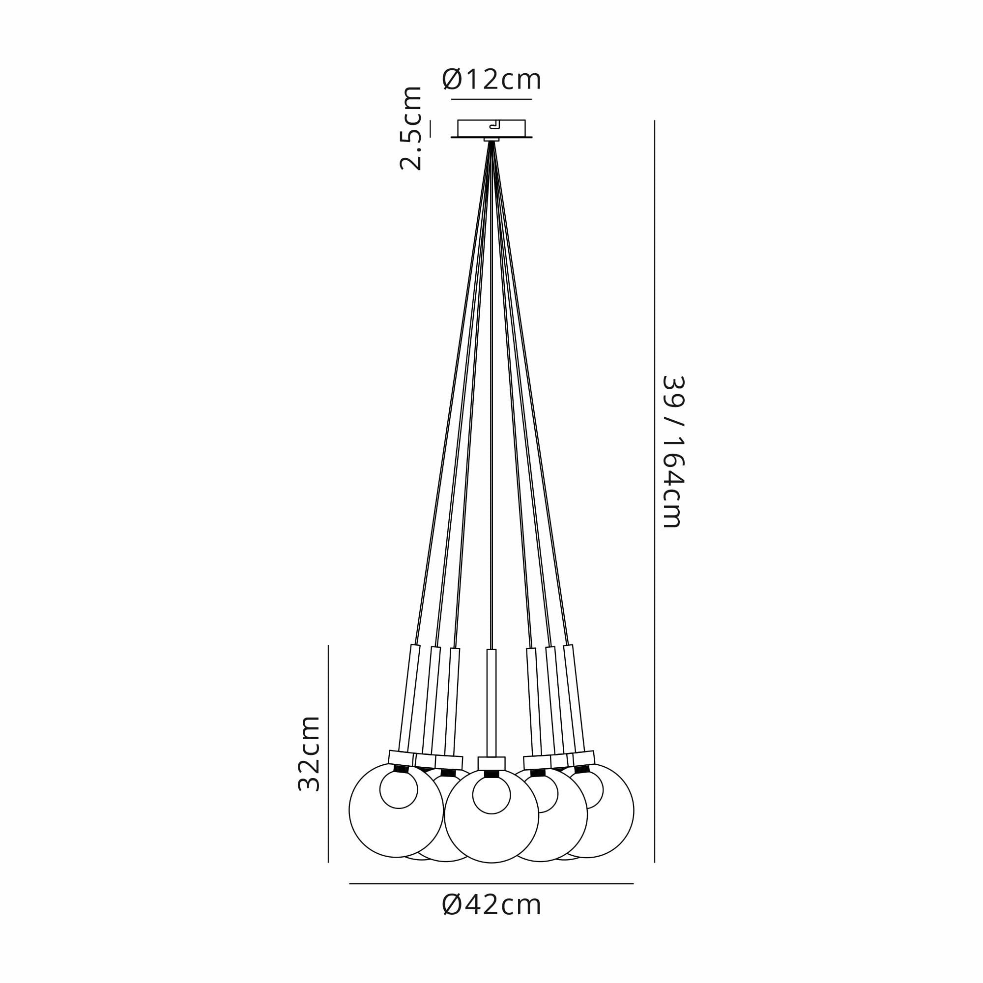Fabula Tamworth 7 Light Cluster Pendant - Round Shades with Inner Frosted Globes - Polished Chrome, Copper & Frosted Glass