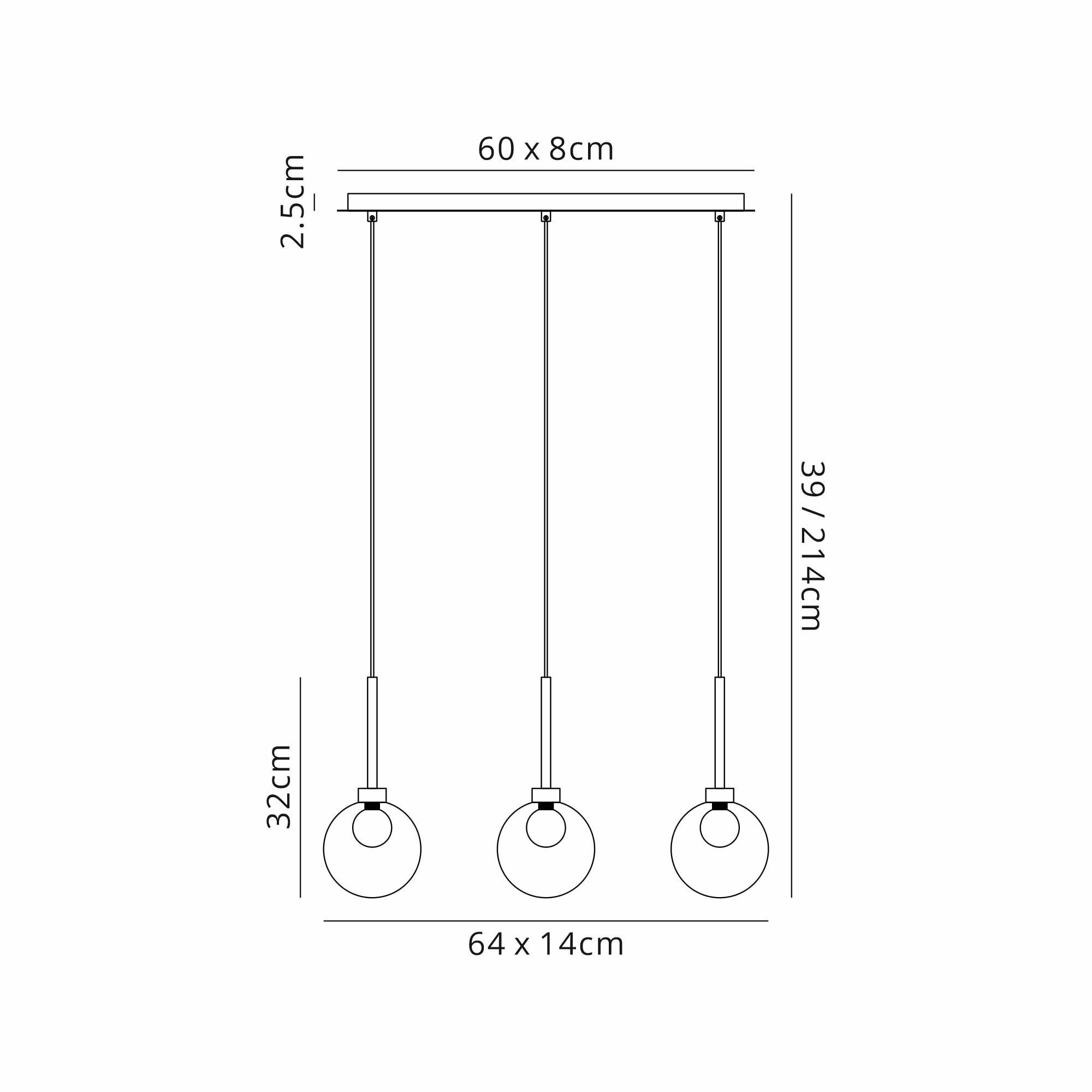 Fabula Tamworth 3 Light Linear Pendant - Round Shades with Inner Frosted Globes - Polished Chrome & Frosted Glass