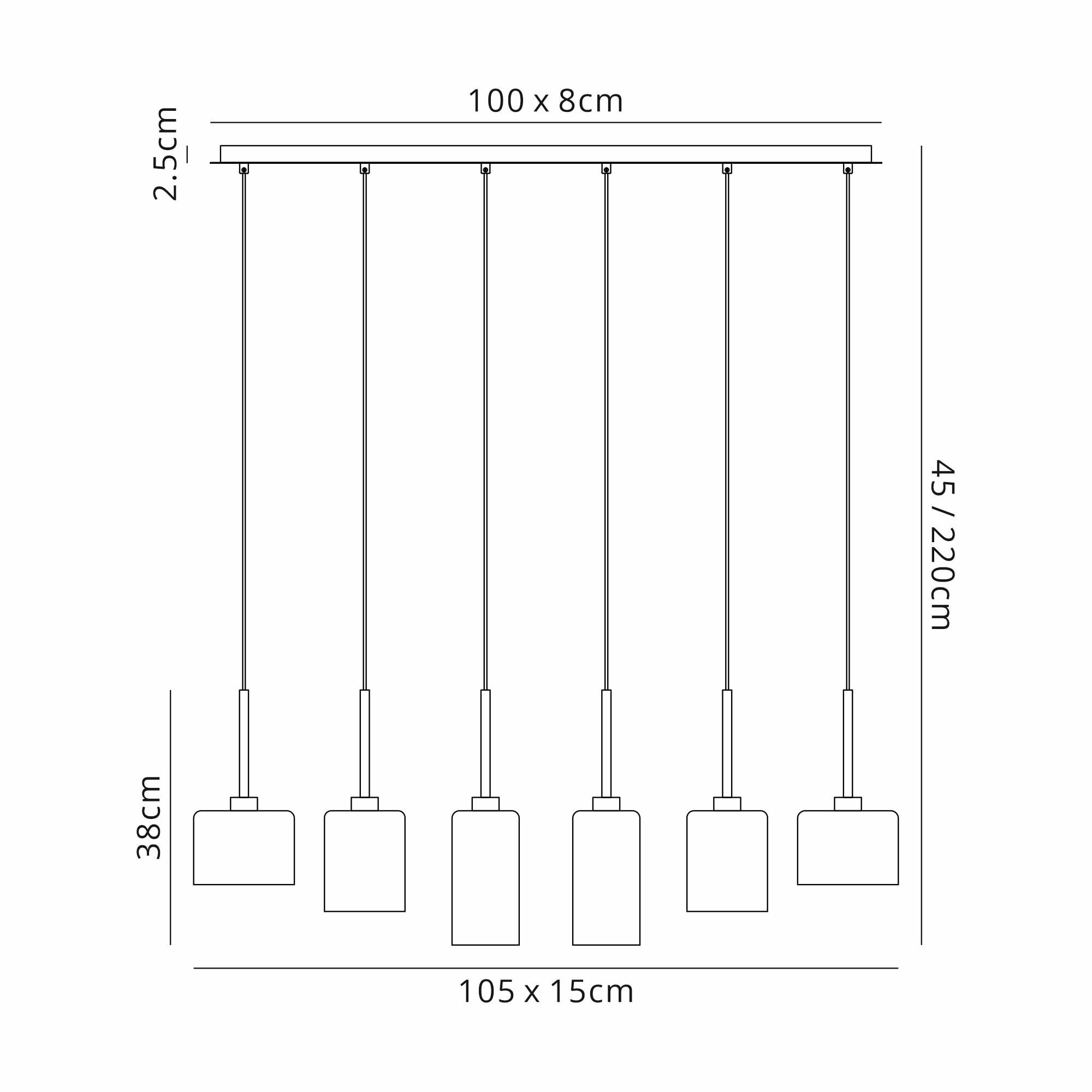 Fabula Tamworth 6 Light Linear Pendant - Mixed Cylinder Shades - Polished Chrome & Chrome Glass