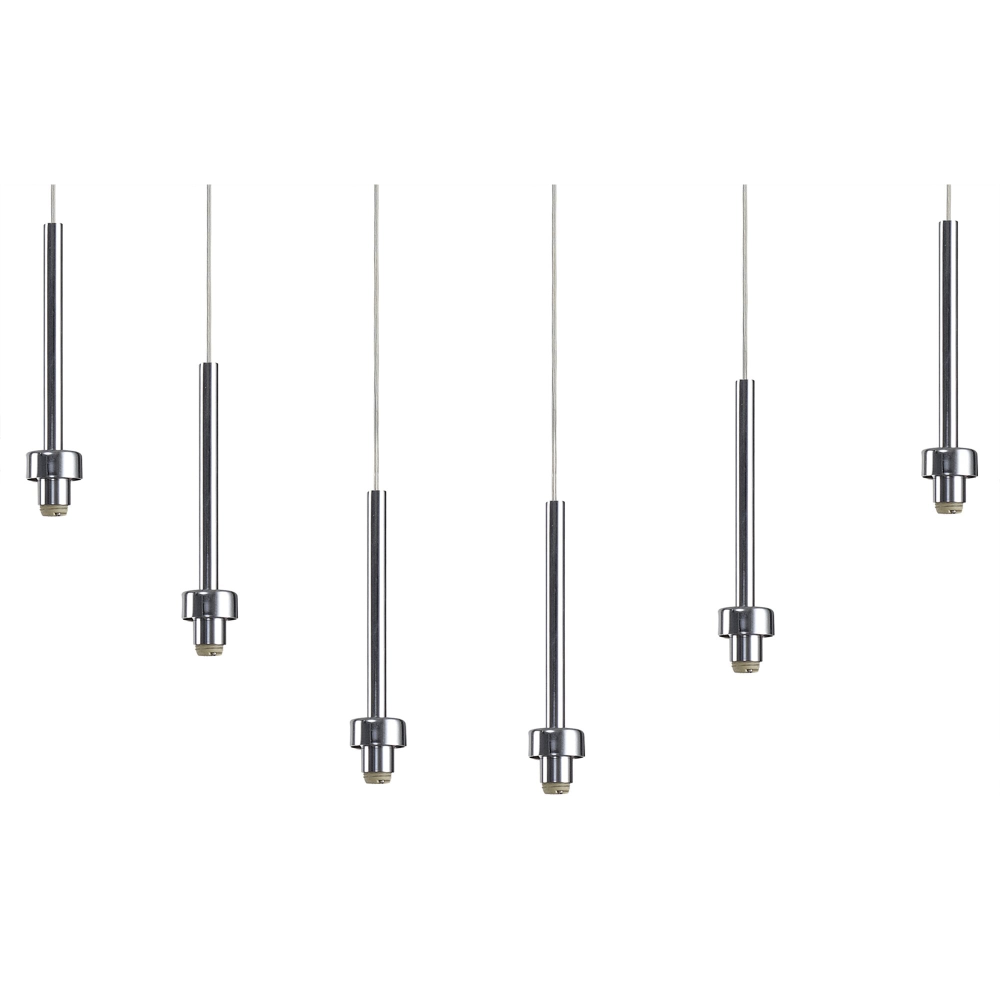 Fabula Tamworth 6 Light Linear Pendant - Round Shades with Inner Frosted Globes - Polished Chrome, Smoked & Frosted Glass
