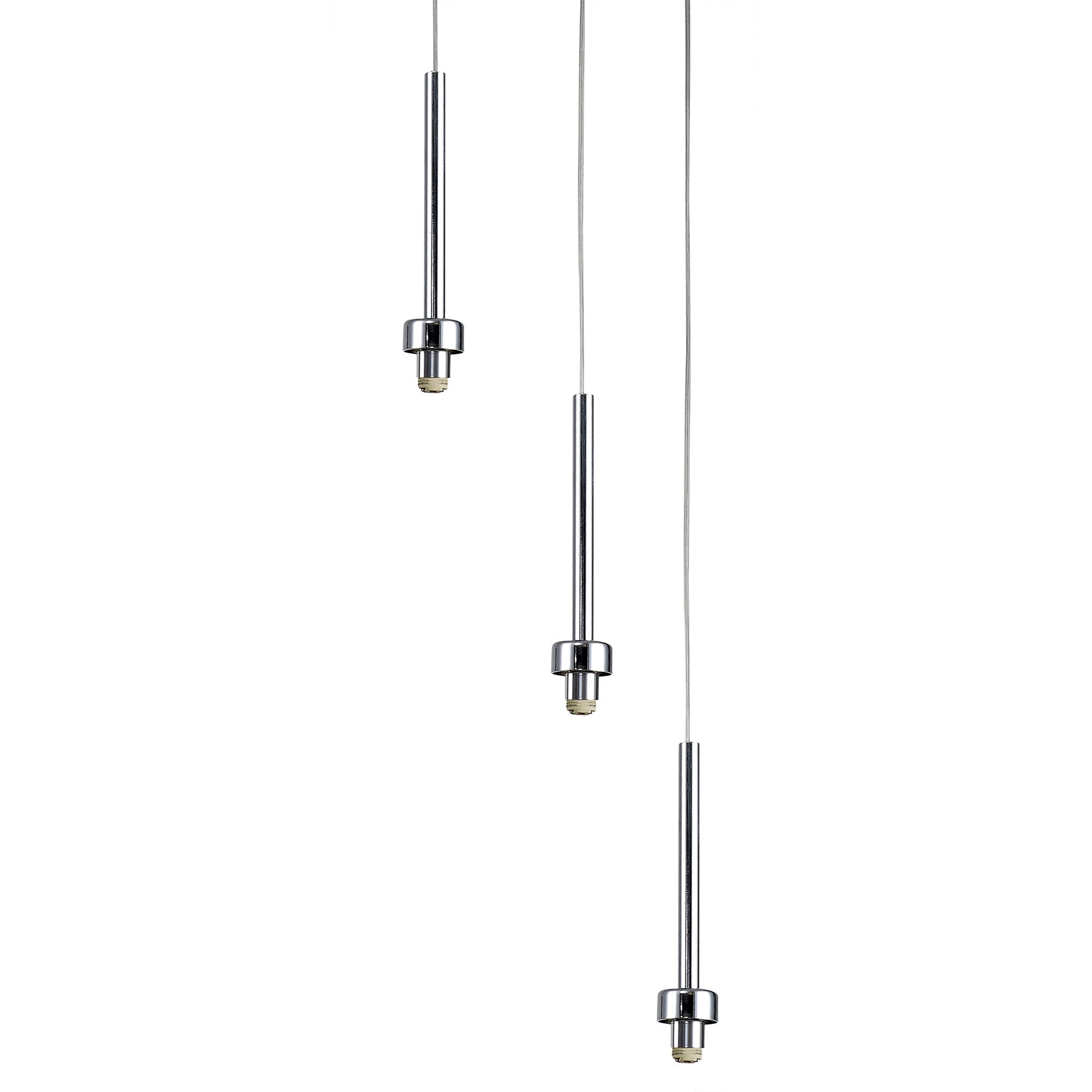 Fabula Tamworth 3 Light Round Pendant - Mixed Cylinder Shades - Polished Chrome & Cognac Glass