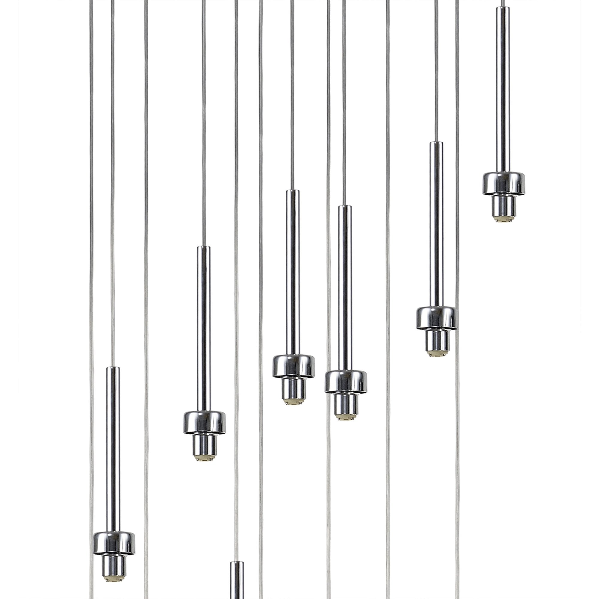 Fabula Tamworth 13 Light Round Pendant - Flattened Round Shades with Inner Frosted Globes - Polished Chrome, Clear & Frosted Glass