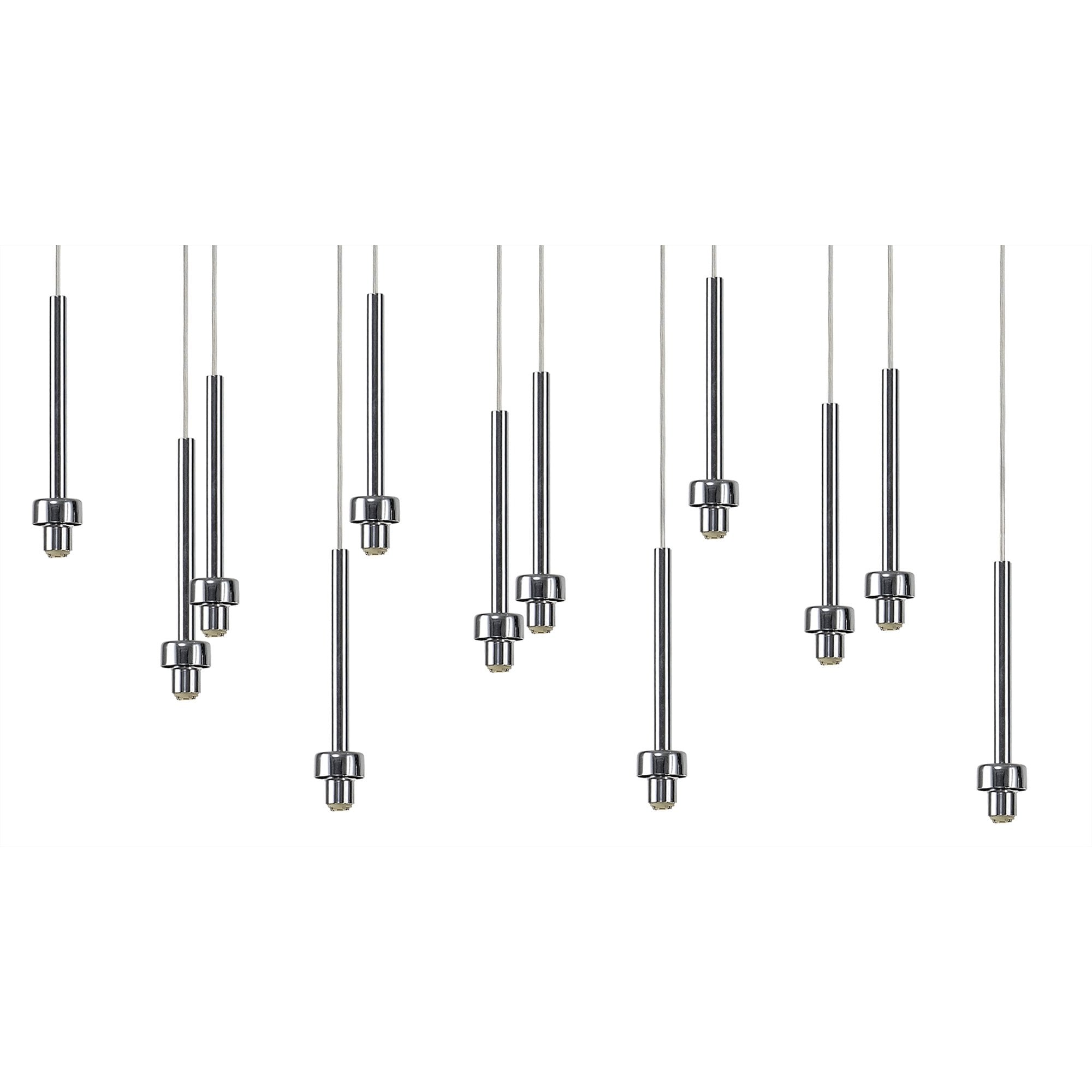 Fabula Tamworth 12 Light Linear Pendant - Round Shades with Inner Frosted Globes - Polished Chrome, Clear & Frosted Glass