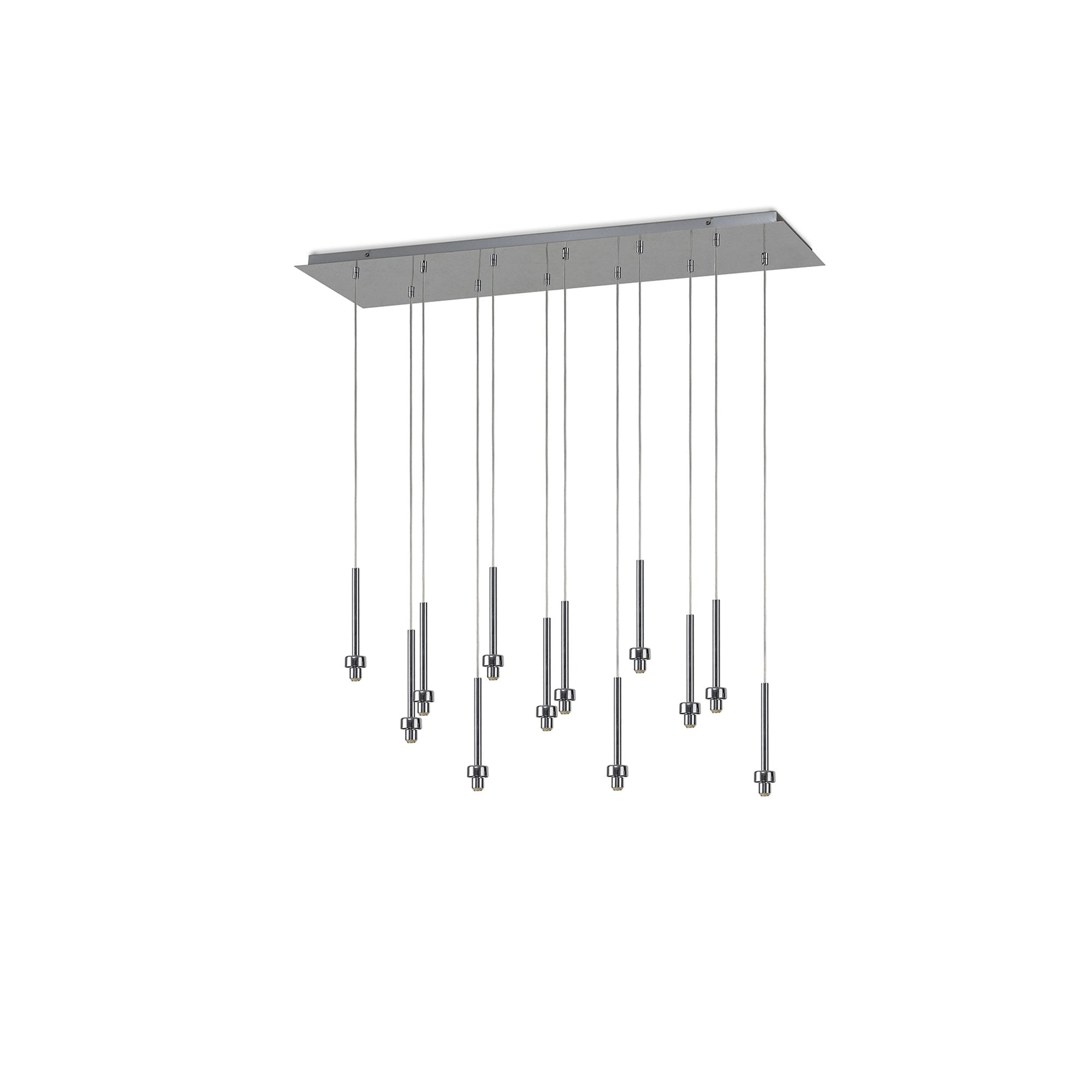 Fabula Tamworth 12 Light Linear Pendant - Medium Cylinder Shades with Clear Outer Glass - Polished Chrome, Gold & Clear Glass