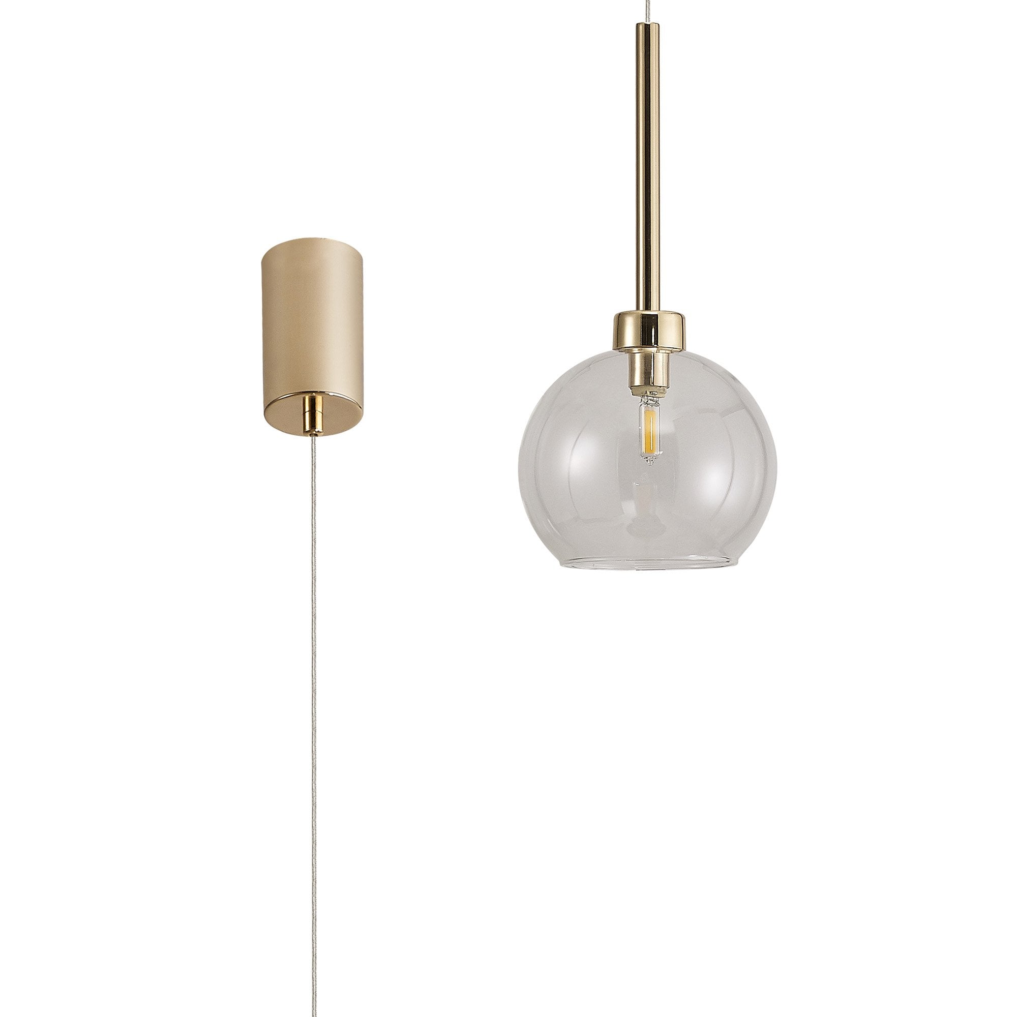 Fabula Tamworth Single Pendant - Round Open Mouth Shade - French Gold & Clear Glass